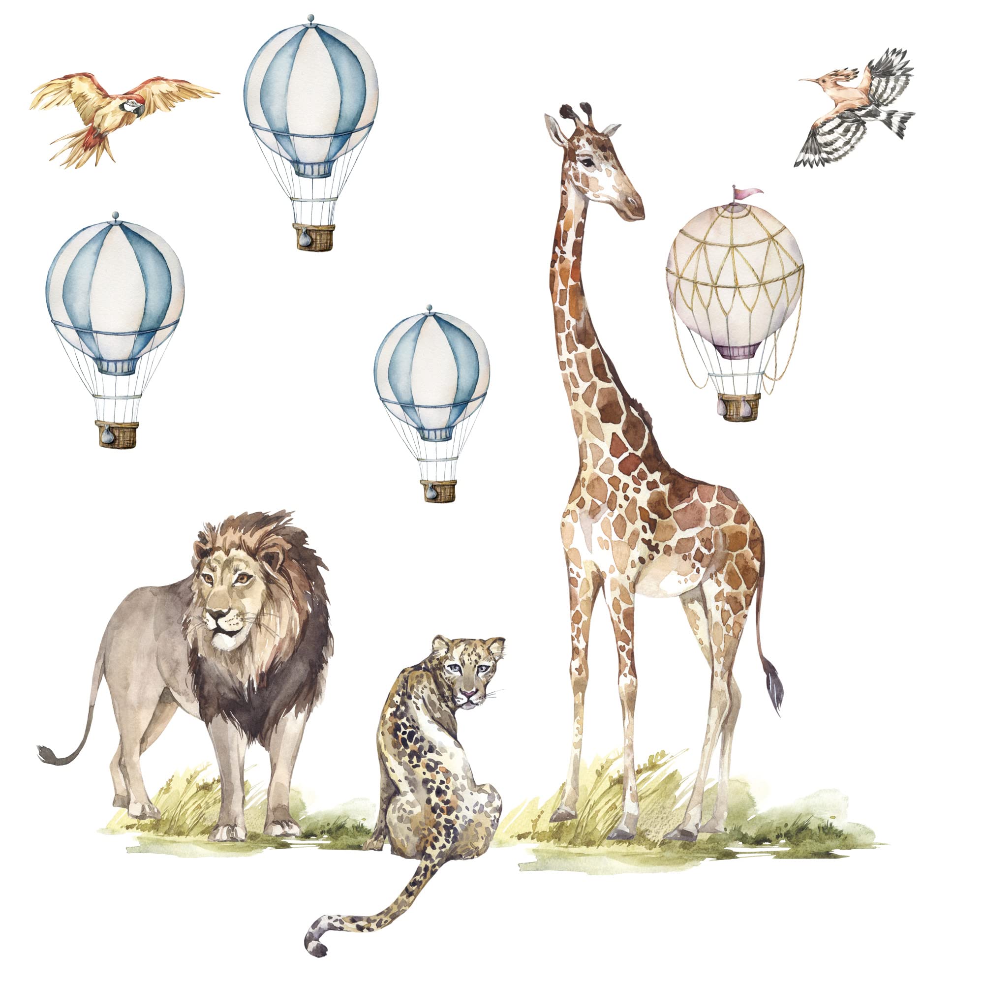 Wandtattoo mit Safari, Elefant, Löwe & Giraffe, Selbstklebender Wandaufkleber, Wandsticker für Jungen & Mädchen, Wanddeko für Kinder, Einfaches Anbringen & Rückstandsloses Entfernen