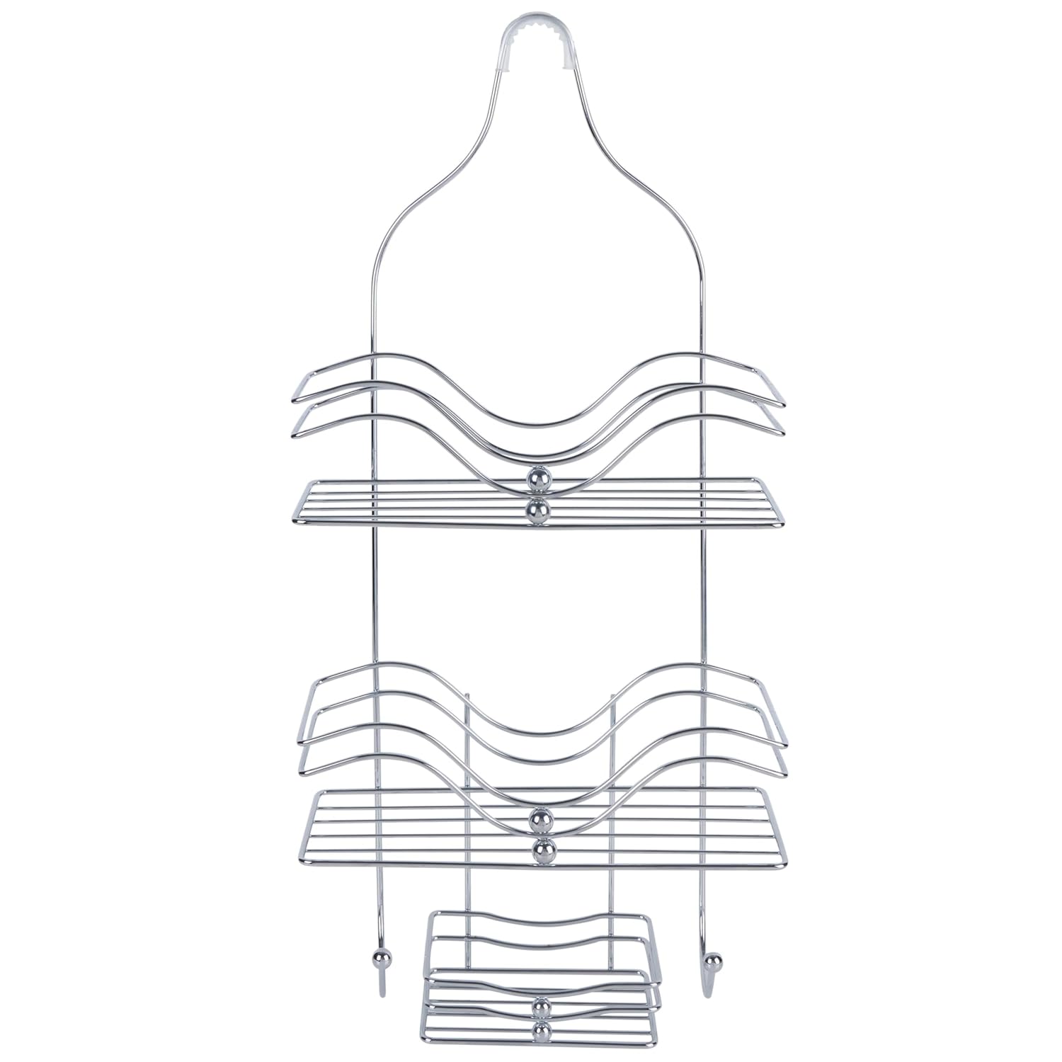3-Tier Chrome Metal Shower Caddy Ocean Wave Design with 2 Hooks Rust Resistant Bathroom Organizer 11 5 x