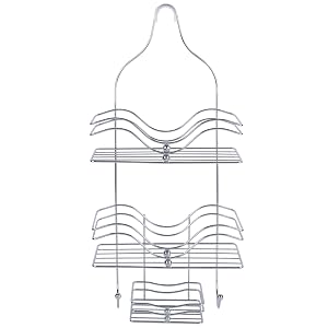 3-Tier Chrome Metal Shower Caddy Ocean Wave Design with 2 Hooks Rust Resistant Bathroom Organizer 11 5 x