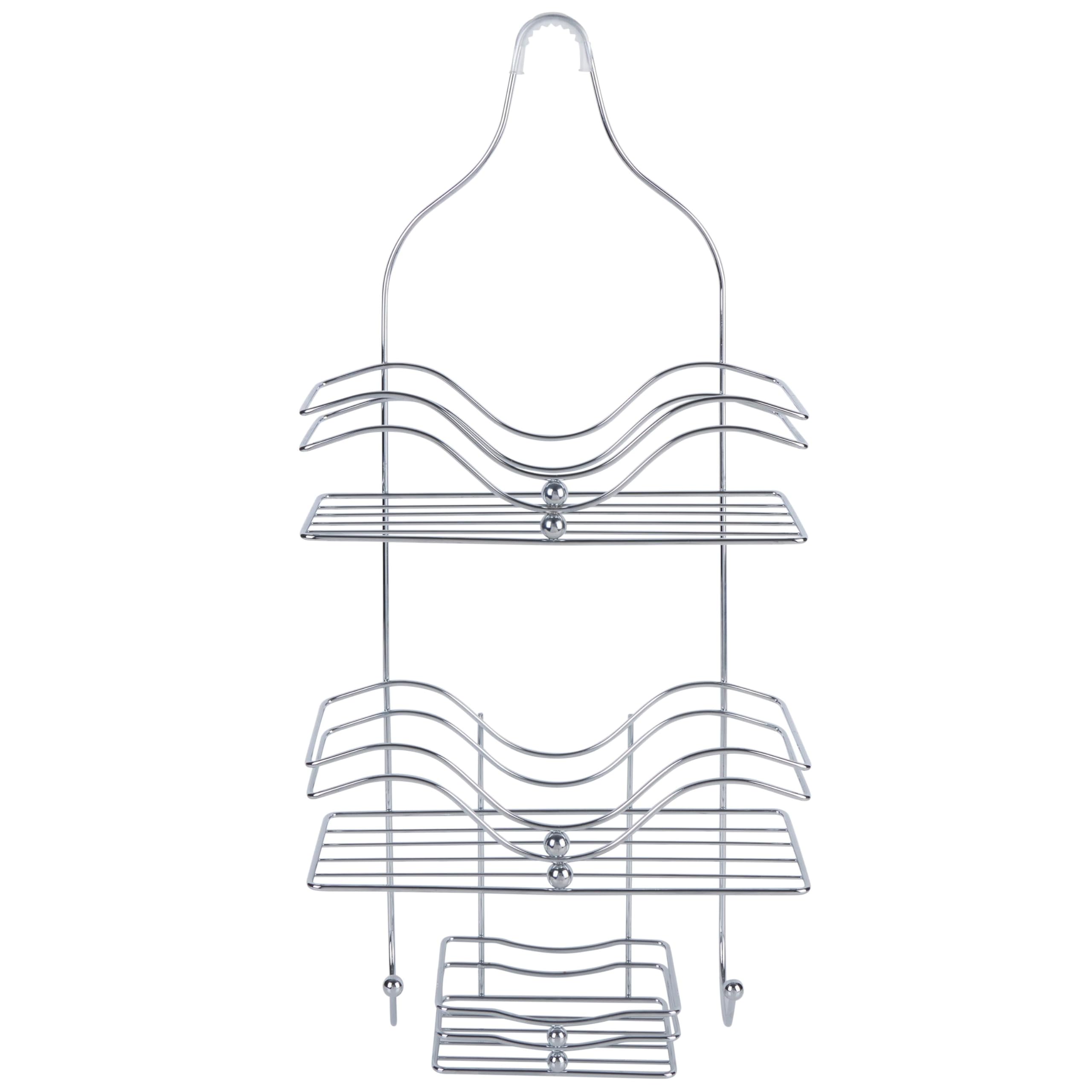 3-Tier Chrome Metal Shower Caddy Ocean Wave Design with 2 Hooks Rust Resistant Bathroom Organizer 11 5 x