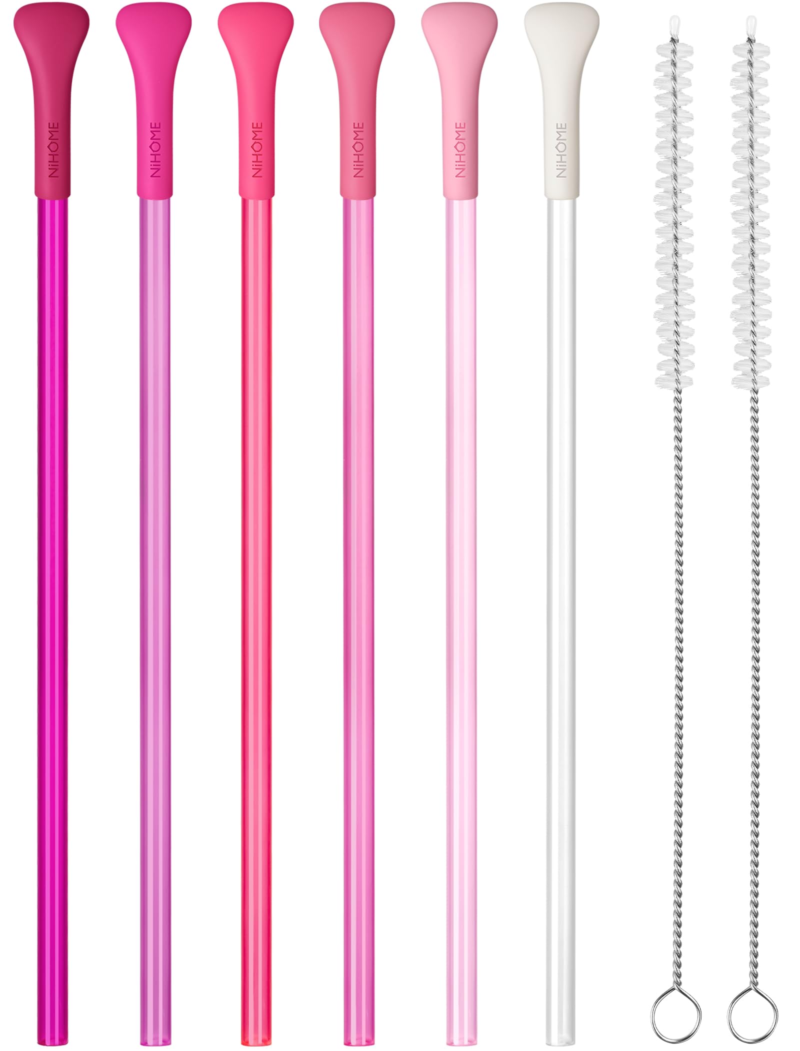 Pailles NiHome lot de 6 rose en silicone réutilisables avec goupillon