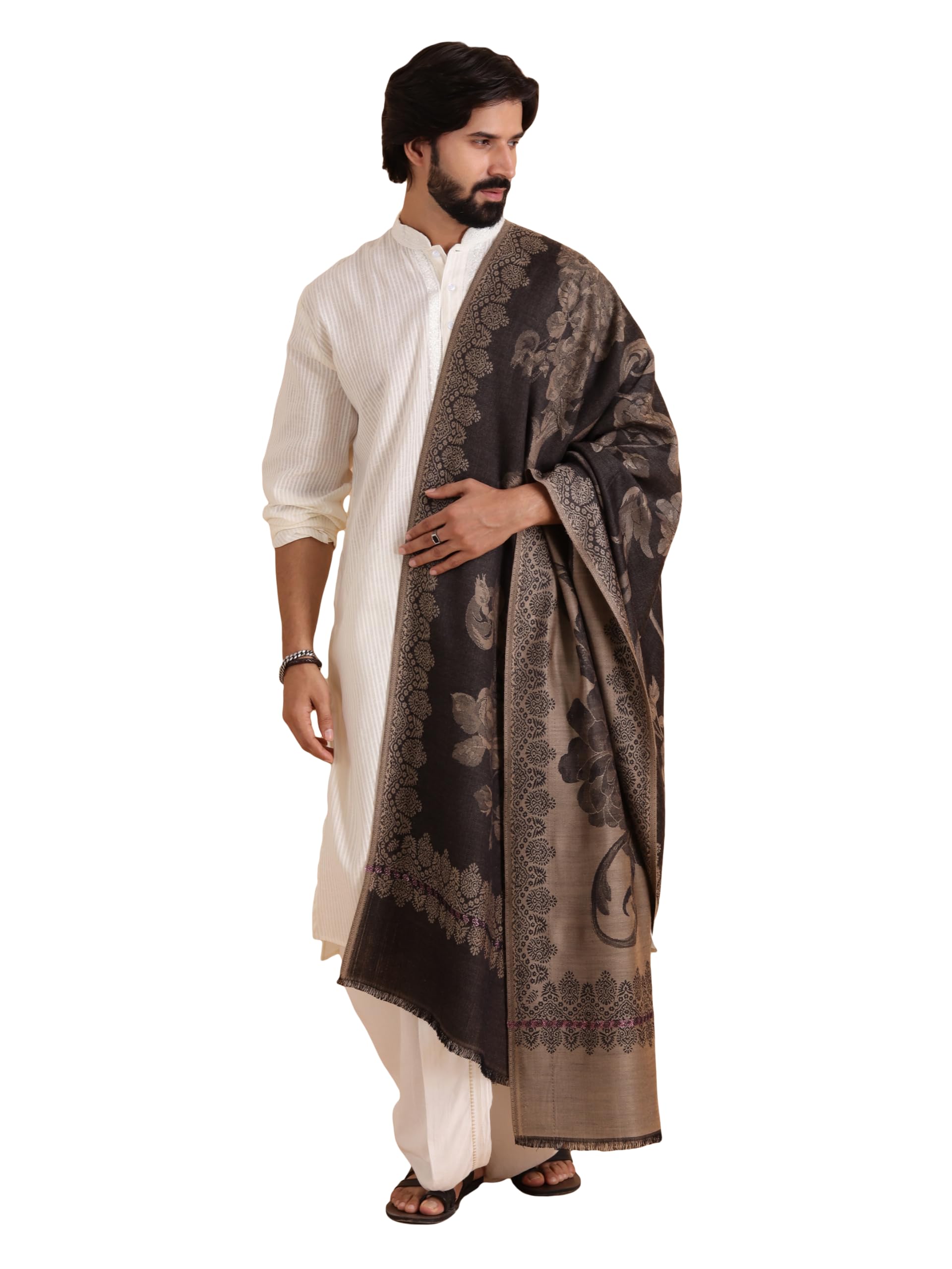 tweedle Men’s Beautiful Reversible Acrylic Shawl/Stole with Rose pattern, Soft and Smooth Feel, Winter Wrap for Gents, Large Size-picture-18