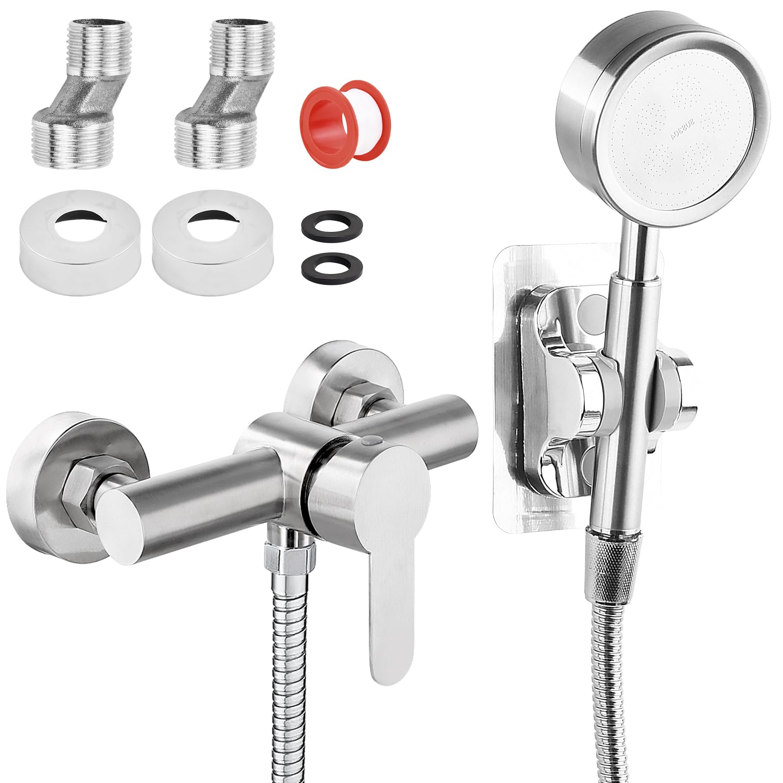 Rubinetto per Doccia, Miscelatore Monocomando per Doccia, Miscelatore da Parete 304 in Acciaio Inox, Rubinetto Miscelatore Bagno Per Bagno Doccia Vasca G1/2 Con offione