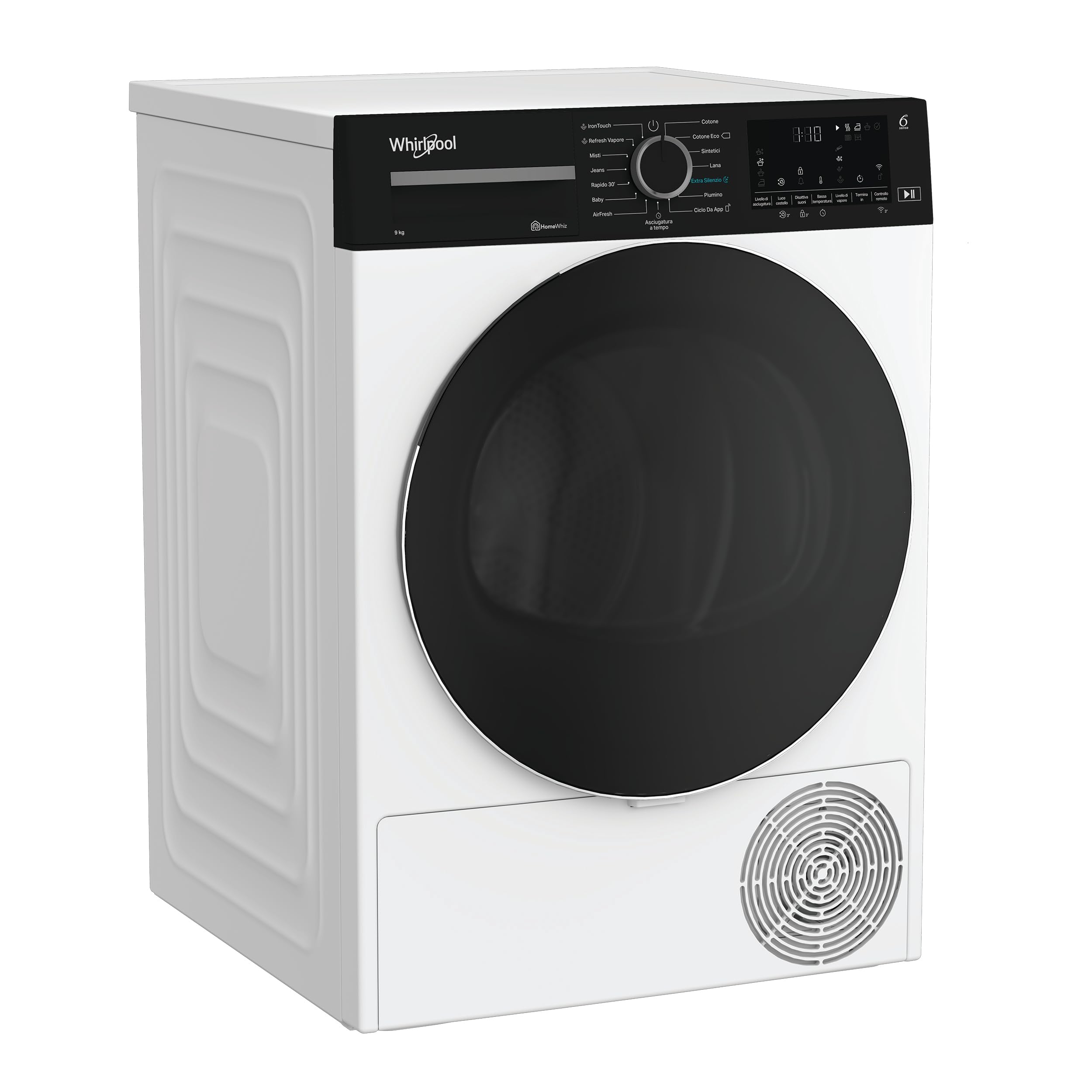 Whirlpool C WD 94M WBS IT – Asciugatrice 9 Kg A Pompa di Calore, Libera Installazione, Classe C, 6° SENSO, Adaptive Dry, Irontouch, Motore Senseinverter, Airfresh 84,6 x 59,8 x 67,4 cm