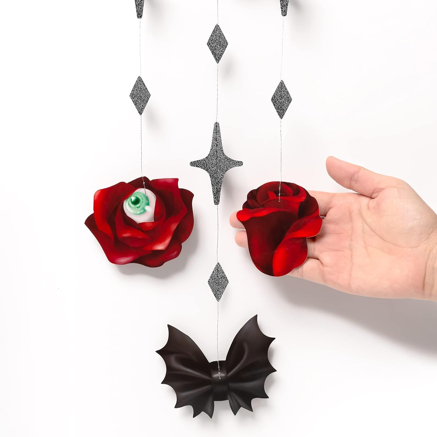 Cheerland Skull Rose Halloween Decorations Red Rose Skull Garlands Gothic Party Decorations Hanging Skeleton Streamers Witchy Decor Gothic Birthday Decoration Spooky Red Black Skull Banner Supplies - Image 4