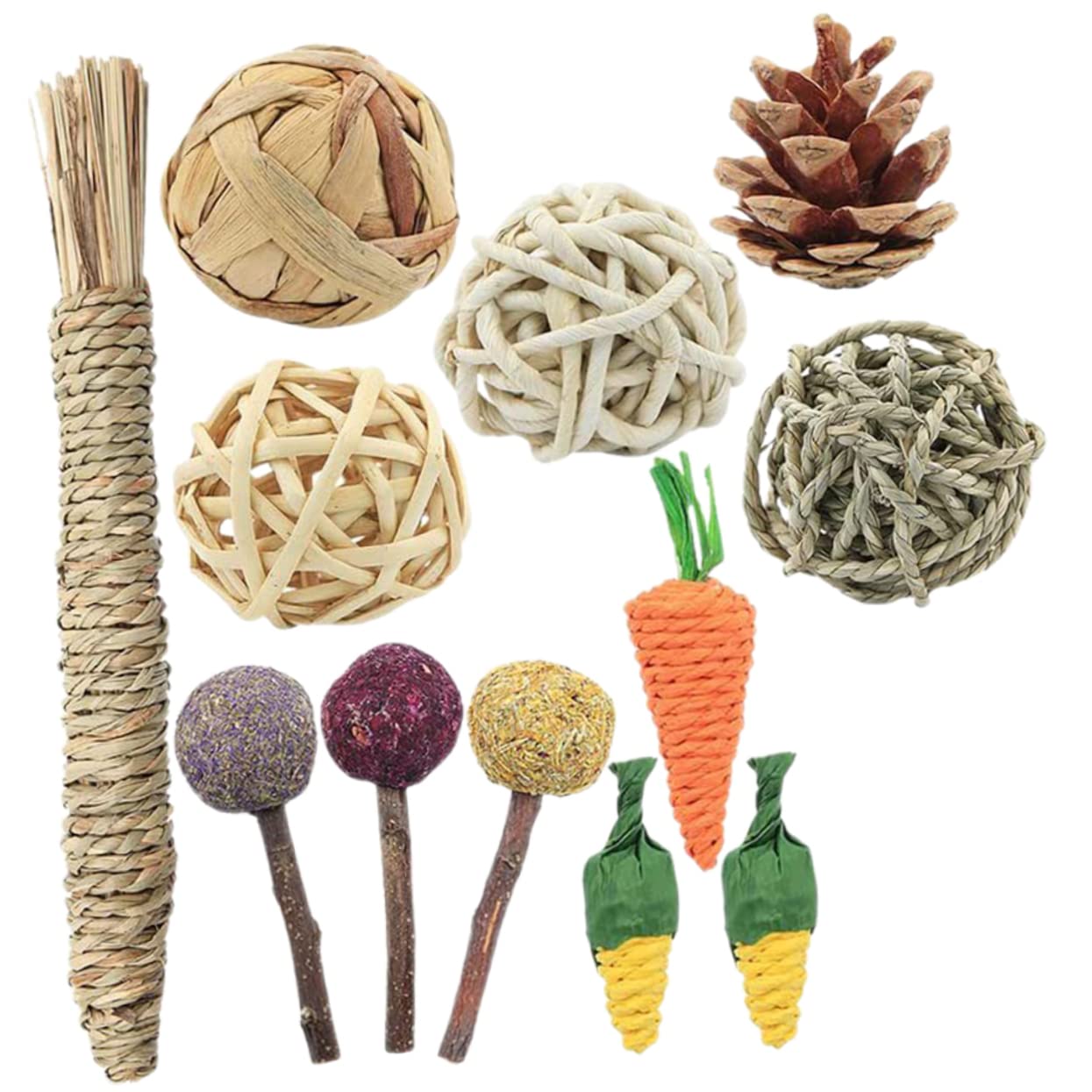 BESPORTBLE 36piezas Juguetes para Hámster y Pequeños Roedores Accesorios De Enriquecimiento para Conejillos De Indias Chinchillas y Conejos Juguetes Masticables Naturales para Actividad y