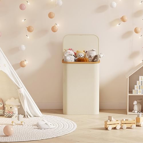 Miniatura 98 de Lifewit Cesta grande de 100 litros con tapa para ropa con asas de bambú y bolsa extraíble, plegable para dormitorio, baño, residencia universitaria