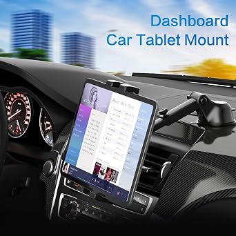 Dashboard Car Tablet Mount Suction [Telescopic Adjustable Arm] Car Dash Windshield Tablet Holder for iPad Pro 12.9 Air Mini, Galaxy Tabs, Fold, iPhone, 4-13 Tablets & Phones