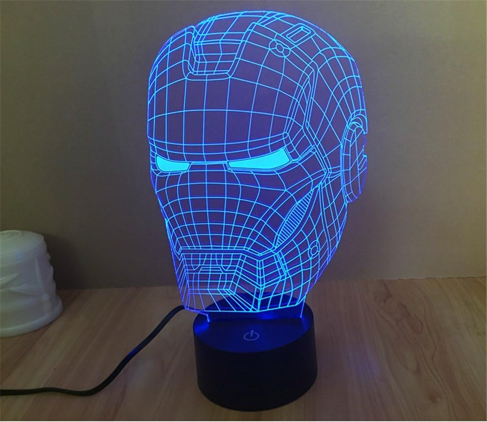 SmartEraยฎ 3D Optical Illusion Iron Man Helmet Panel Model Lighting Night 7 Color Change USB Touch button LED Desk Table Light Lamp