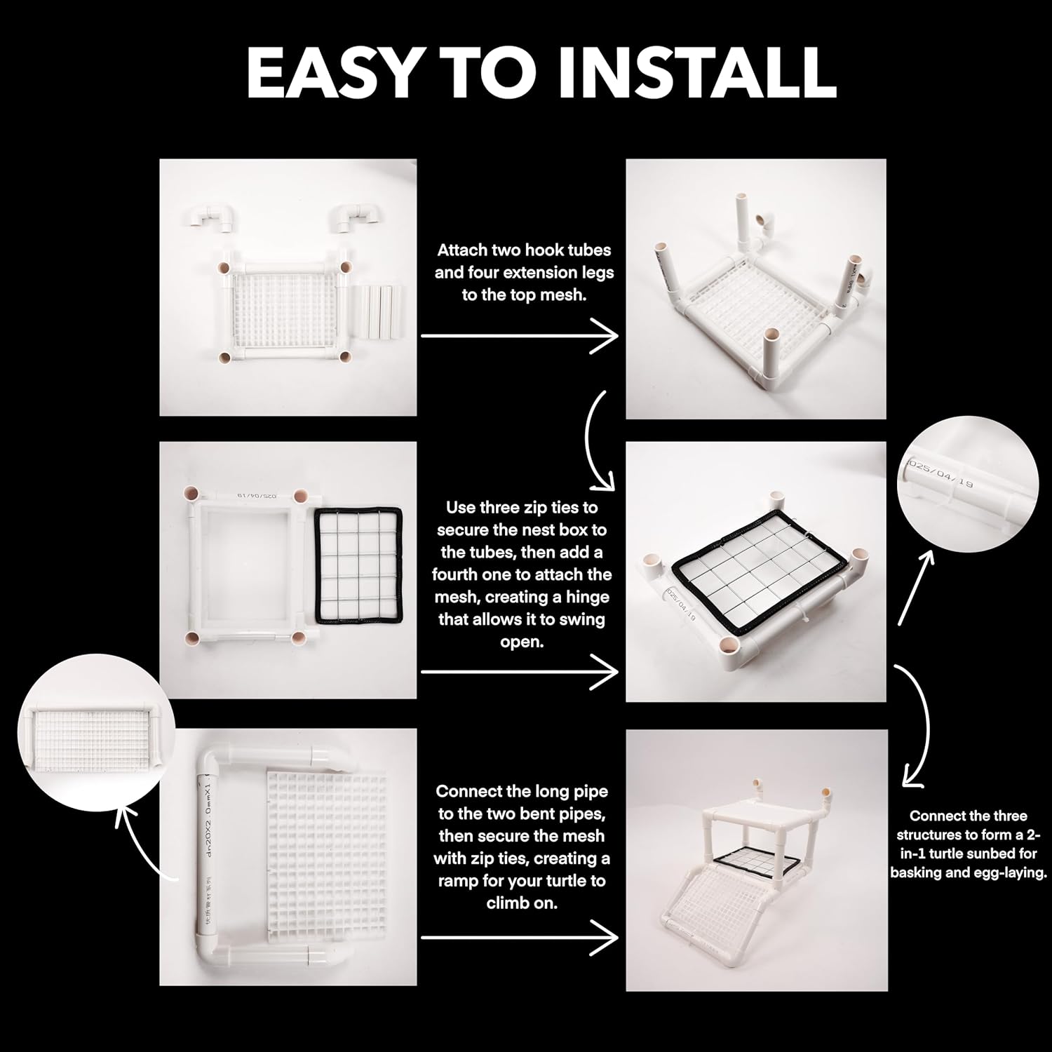 Hanging Turtle Basking Platform, 2-in-1 Turtle Dock for Basking and Laying Eggs with DIY PVC Pipes and Nesting Box, 11.5" Width Resting Area, Ramp for Reptile Frog Terrapin