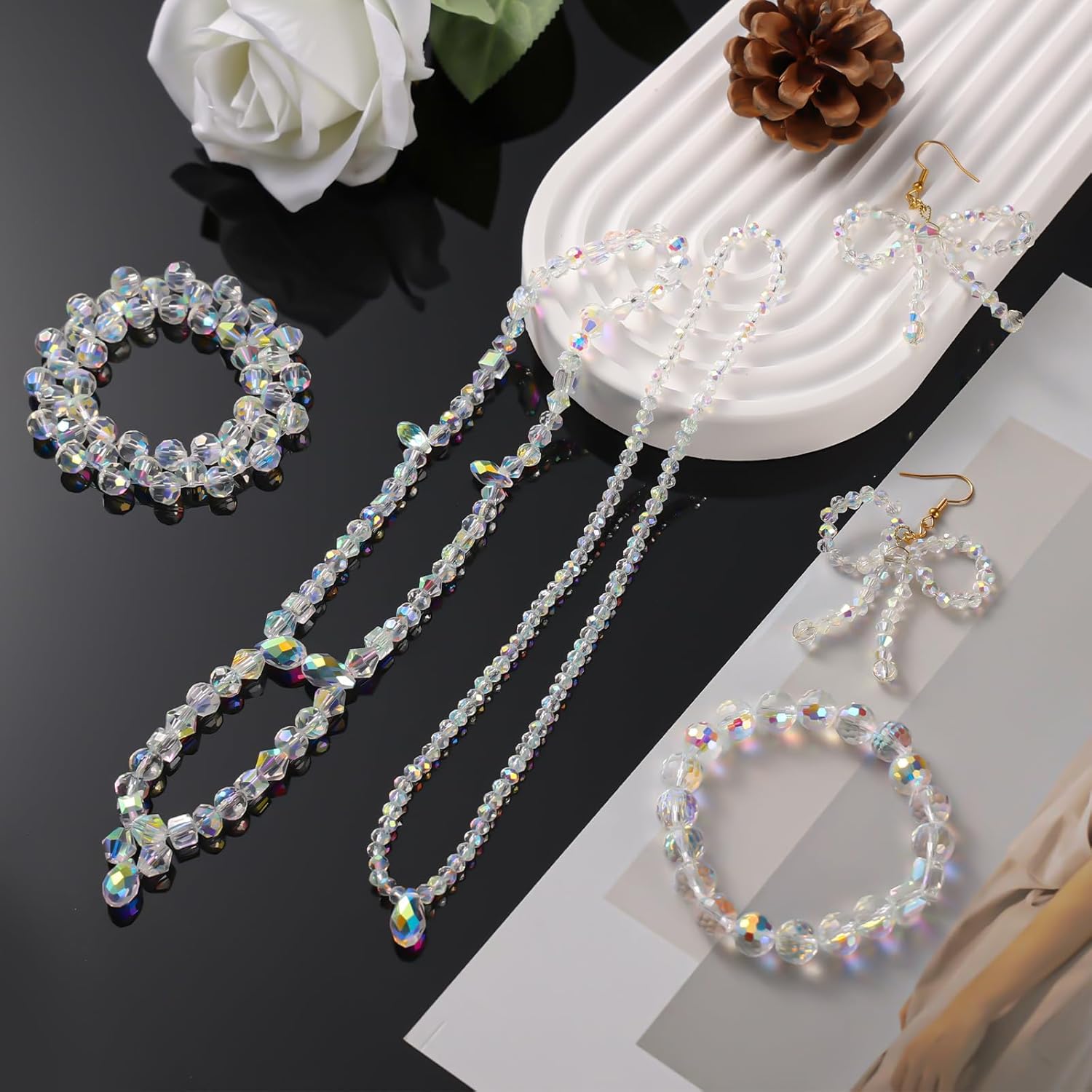 2420pcs Glass Crystal Beads, Assorted Clear Faceted Crystal Suncatcher Beads for Jewelry Making Bracelets Necklace Earring DIY Crafts, New AB Color