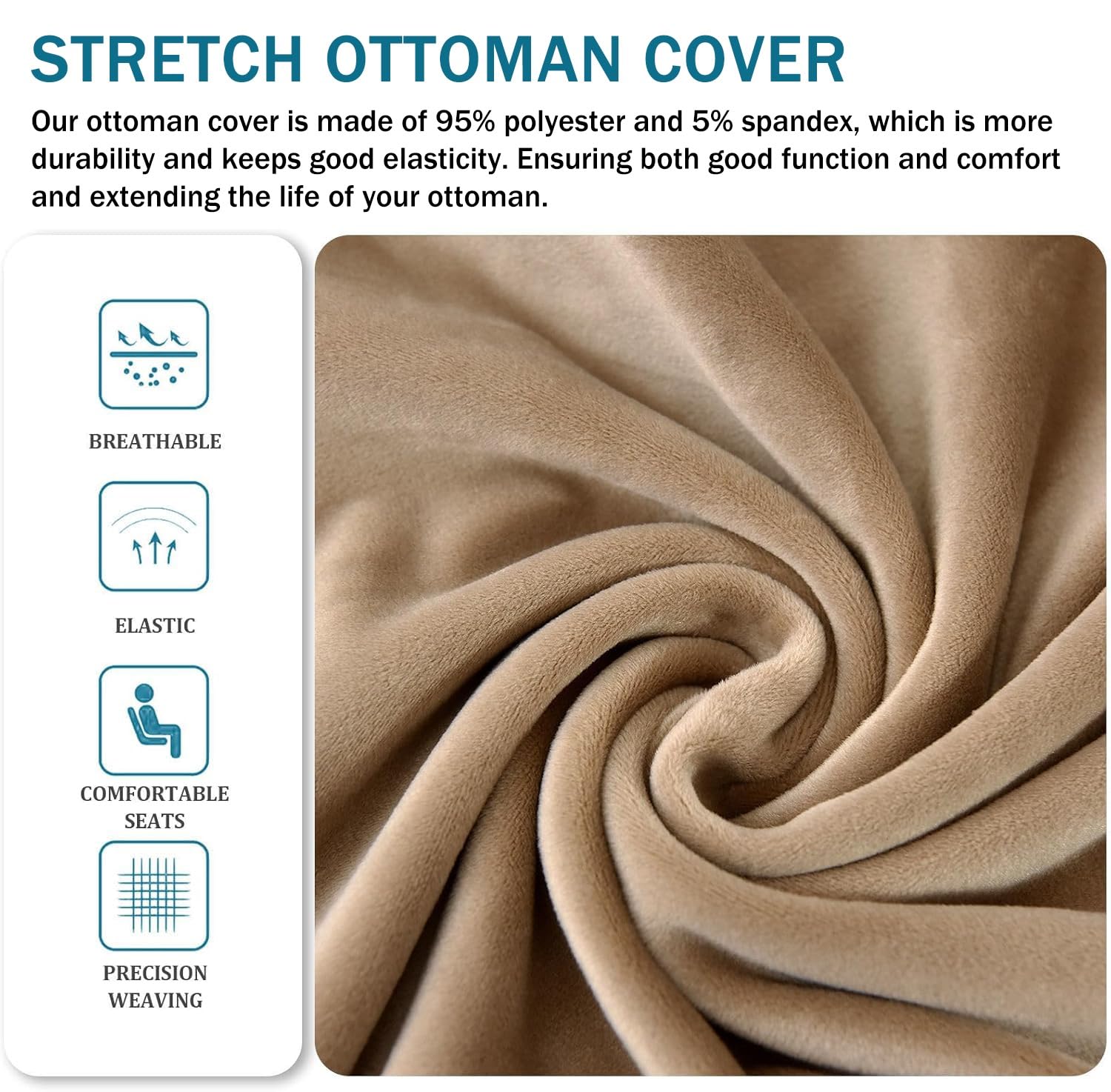 Funda de Puff Cuadrado Elástica de Terciopelo Funda Otomana Funda de Reposapies Sofa Cuadrada 40x40/80x80 Fundas Taburete(Taupe,27-32in/68-81cm)