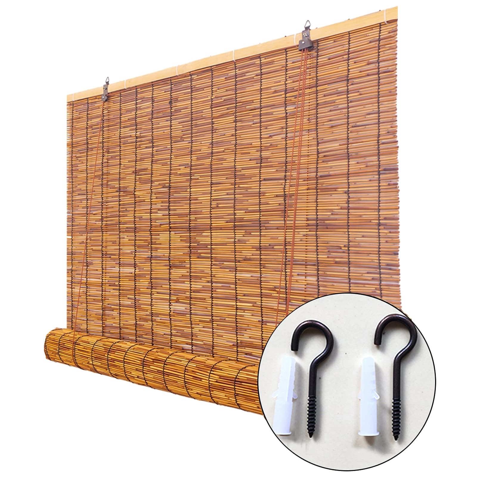 Store Enrouleur Bambou,Rideau De Roseau,Tissés À La Main,Store en Bambou Exterieur,Store Venitien,Rideau de Paille,Stores Opaques,avec Levage,Personnalisable (140x200cm(55x79in))