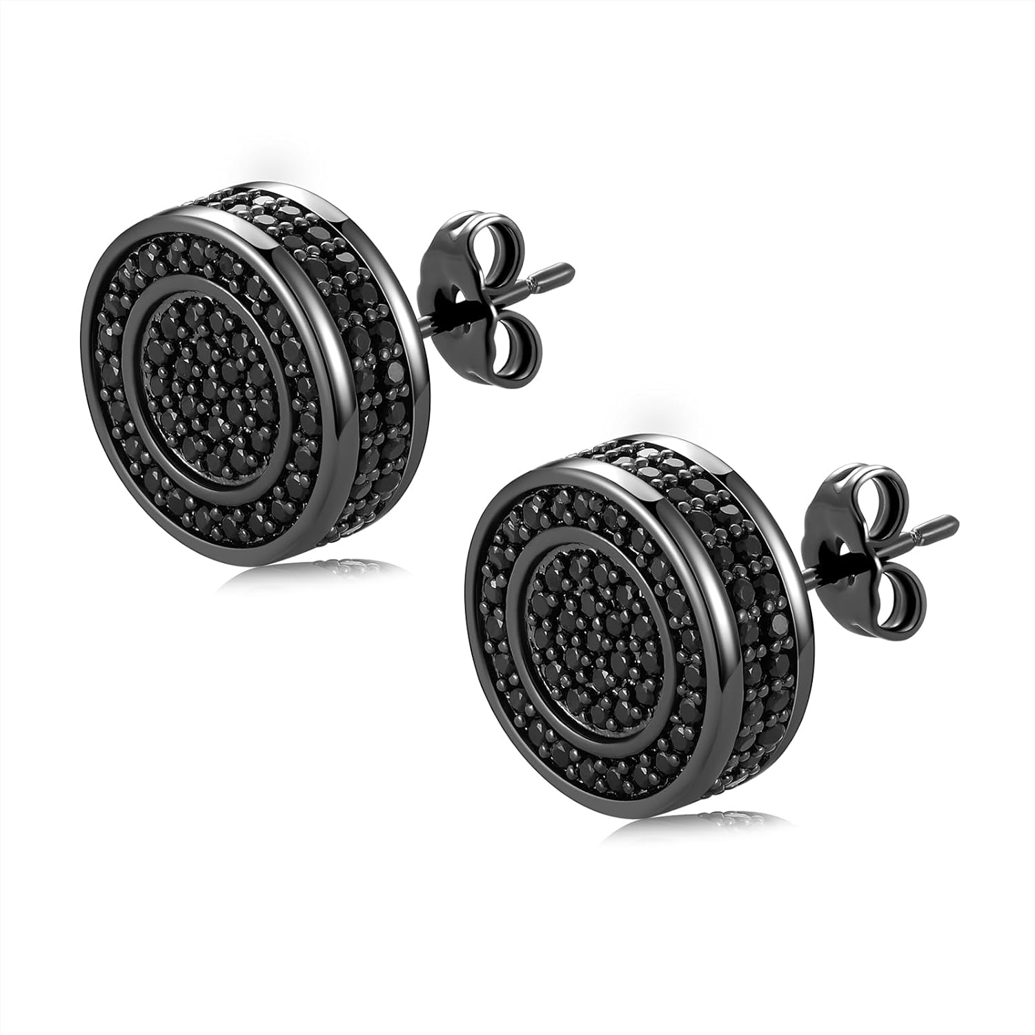 14k Gold Plated Round Circle Mens Inlaid Cubic Zirconia Earrings Hip Hop Iced Out Push Back CZ Stud Earrings for Men