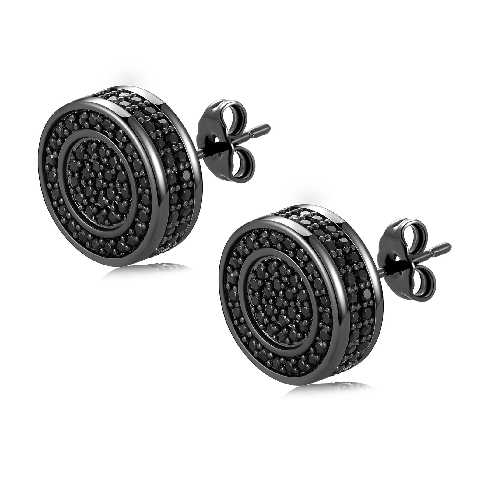 14k Gold Plated Round Circle Mens Inlaid Cubic Zirconia Earrings Hip Hop Iced Out Push Back CZ Stud Earrings for Men