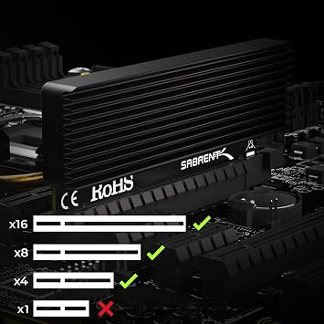 SABRENT M.2 NVMe SSD to PCIe X16/X8/X4 Adapter Card with Aluminum Heatsink, Easy Install, Supports 2230/2242/2260/2280, Not Compatible with SATA or PCIe x1