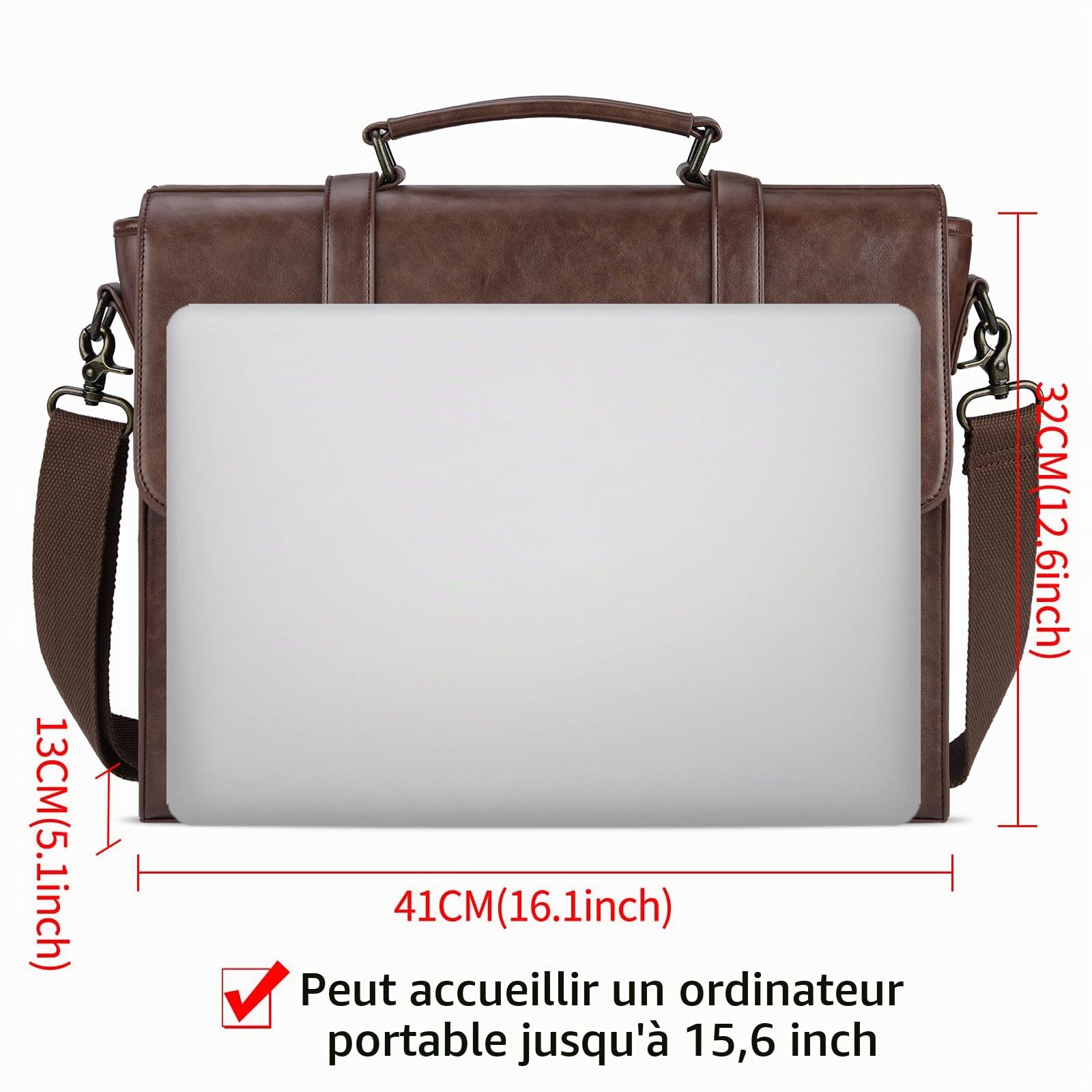 Lubardy Sacoche Ordinateur Portable 15,6 Pouces Cuir PU Sac à Main Imperméable Sac à Bandoulière Homme Sac Messenger Mallette de d'affaires Travail