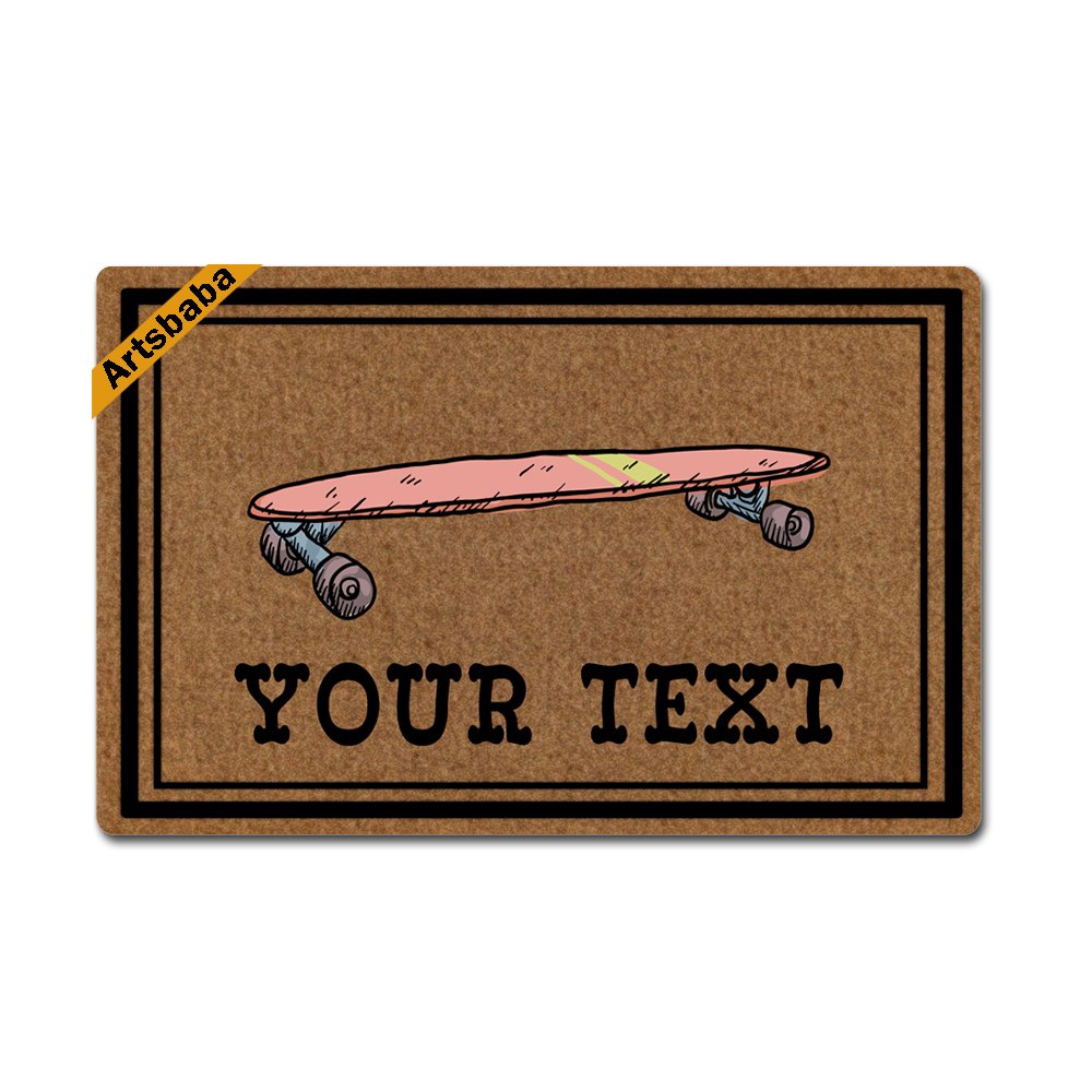 Artsbaba Personalized Your Text Doormat Pink Skateboard Doormats Monogram Non-Slip Doormat Non-Woven Fabric Floor Mat Indoor Entrance Rug Decor Mat 23.6" x 15.7"
