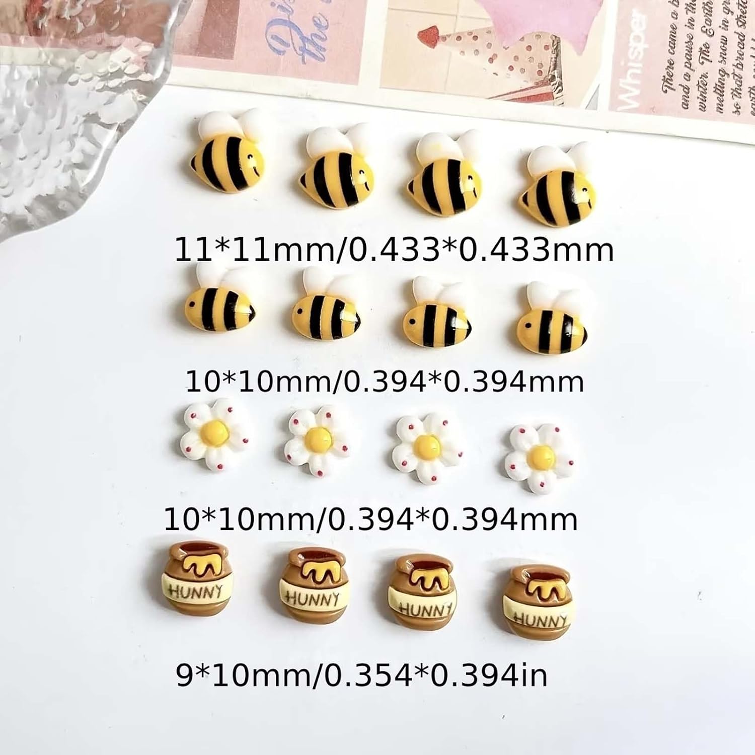 Cute Bee Flower Nail Charms - Five Petal Bee & Honey Jar Resin Nail Art Charms 40pcs Sunflower Bees-Themed Nail Accessories 3D Honey Flower Charm Nail Jewelry for DIY Manicure Art