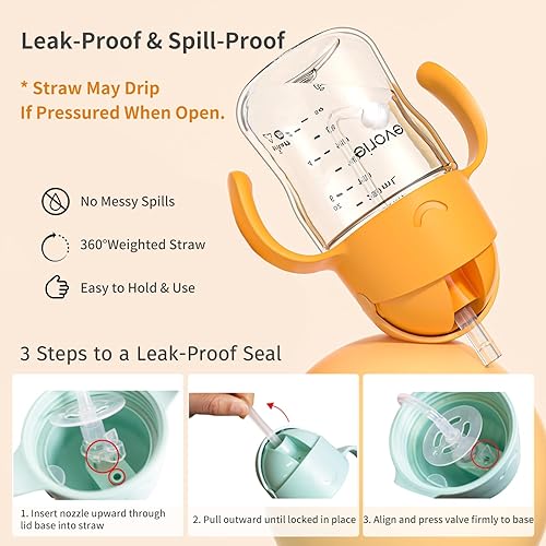 Miniatura 2 de Evorie Tritan - Vaso de popote con asas para bebés y niños pequeños de 6 meses en adelante, 7 onzas a prueba de fugas, de silicona suave, primera