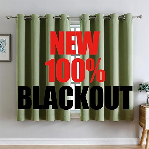 G2000 Cortinas 100% opacas para dormitorio, sala de estar, cortinas de 63 pulgadas de largo, color verde salvia, cortinas de oscurecimiento de