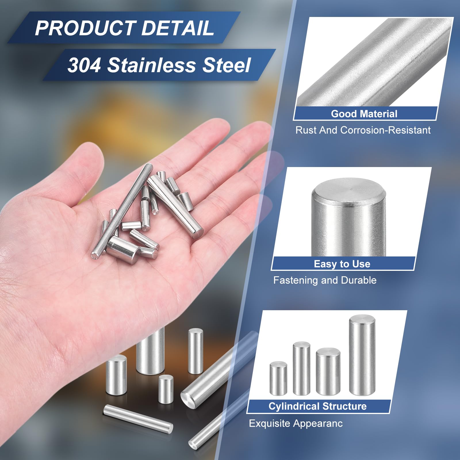 QUARKZMAN 40 szt. M2,5 x 45 mm 304 wtyczka centrująca ze stali nierdzewnej, cylindryczny uchwyt na półkę równoległą do produkcji mechanicznej, przemysłu, montażu mebli, srebrny