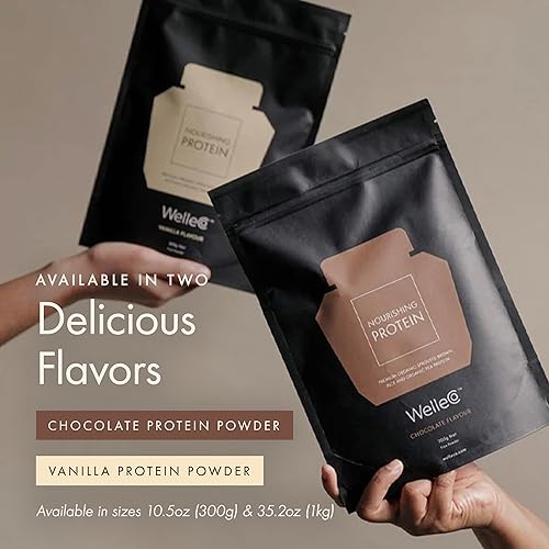 Miniatura 10 de WelleCo, Proteína nutritiva, arroz integral germinado orgánico de primera calidad y proteína de guisante, sabor a chocolate, bolsa de 10.5 onzas