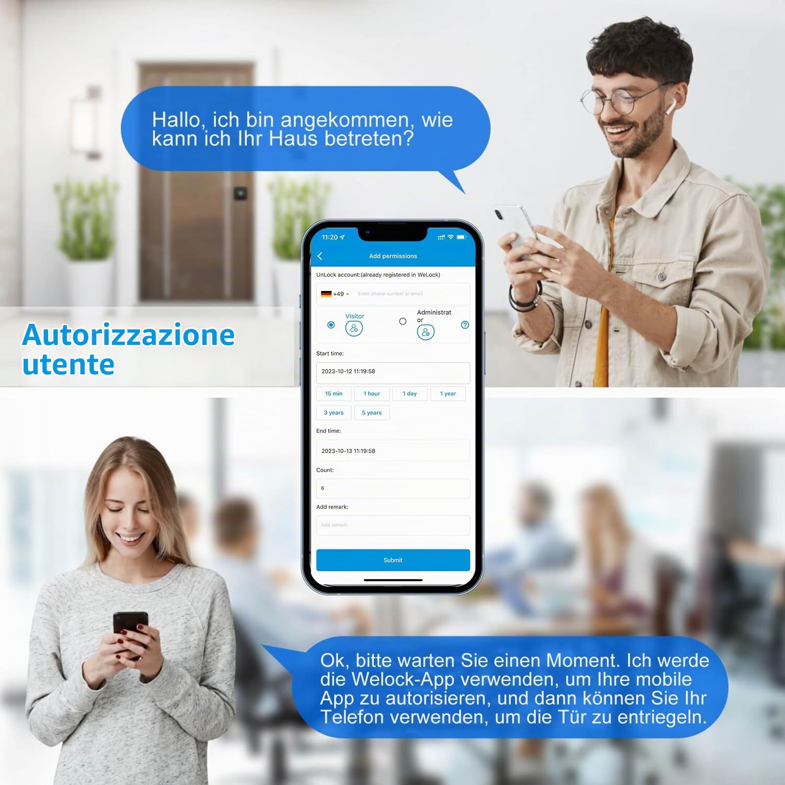 WELCOK Serratura Intelligente con Combinazione, Sblocco Bluetooth & APP, Serratura Elettronica Universale per Porte Interne Spessore 50-100 mm, Installazione Semplice, per Casa, Ufficio