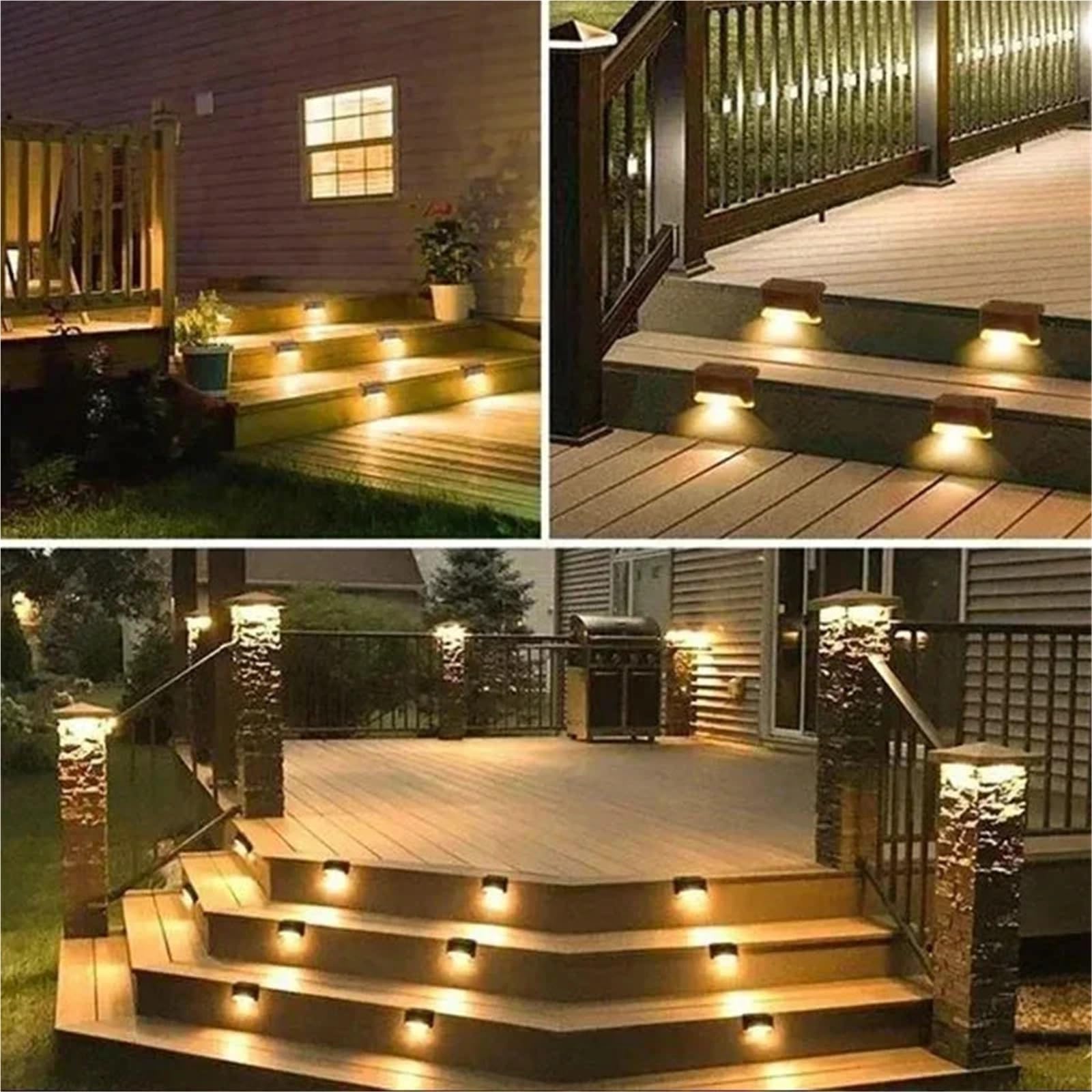 Luz solar al aire libre 10 luces solares for terraza, exteriores, escaleras, escalones, vallas, patios y caminos para patio, garaje(Brown white)