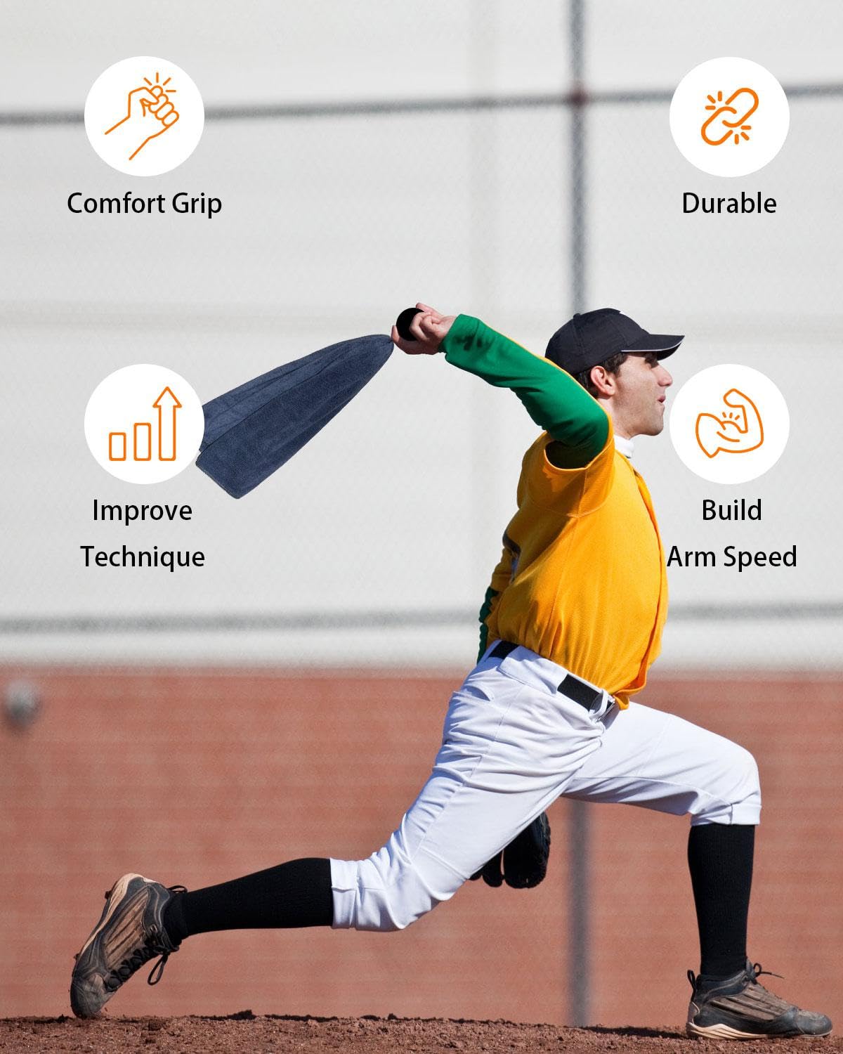 FEYRUN Baseball Pitching Towel Trainer for Fastball, Changeup, Curveball Precision and Power, Portable Versatile Drill Tool for Consistent Form and Performance Improvement (Black)