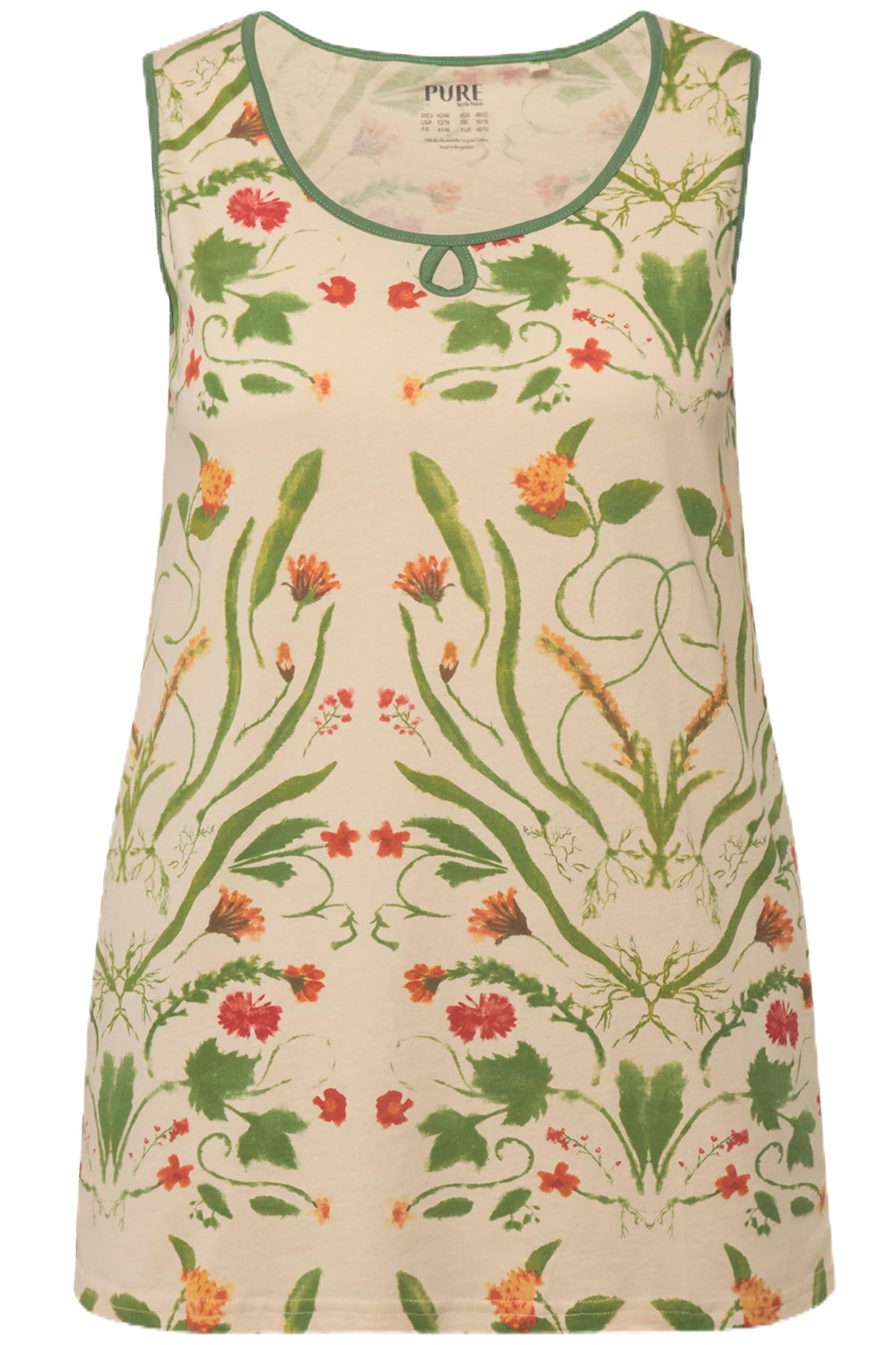 Ulla Popken Damen große Größen Übergrößen Plus Size Pyjamatop, Blüten, Rundhals, ärmellos, Biobaumwolle 831736