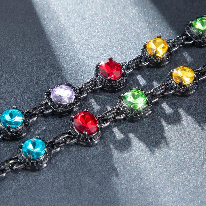 HELLOICE 8.5mm Multicolor Gemstone Chain Necklace for Women Men 20inches 5A Cubic Zirconia Sparky Colorful Geometric Necklace Lead Free Nickel Free Hypoallergenic Statement Gifts3