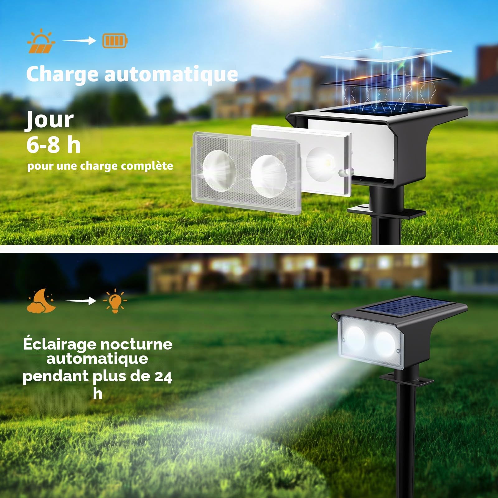 btfarm Lot de 6 Lampe Solaire Extérieur IP65 Étanches 3 Couleurs 3000/4500/6000 K Projecteurs Solaire Jardin Allée Chemin