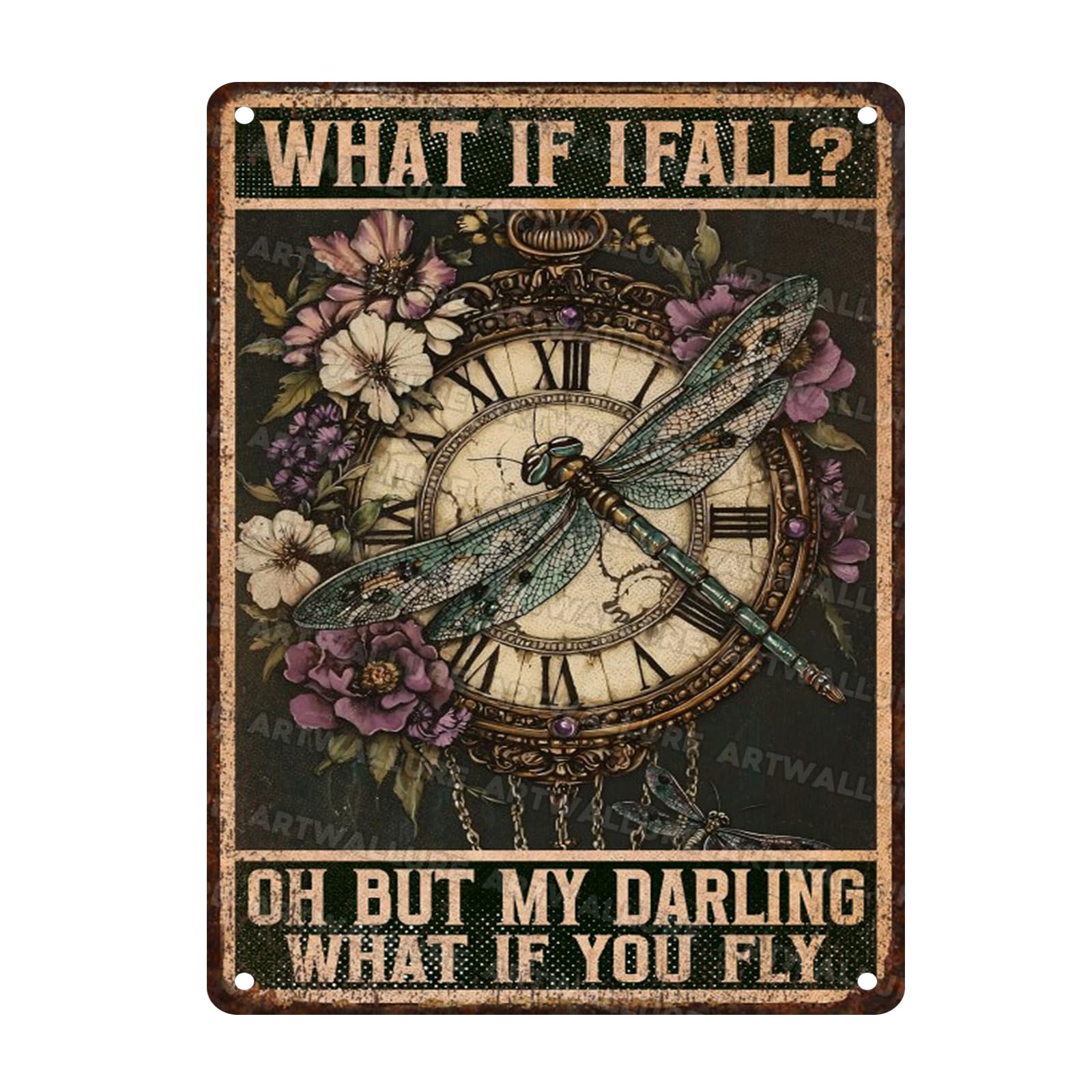 Dragonfly Vintage Sign What If I Fall Dragonfly Wall Decor What If You Fly Hippie Boho Metal Tin Sign Inspirational Wall Decor for Home Kitchen 12x16inch
