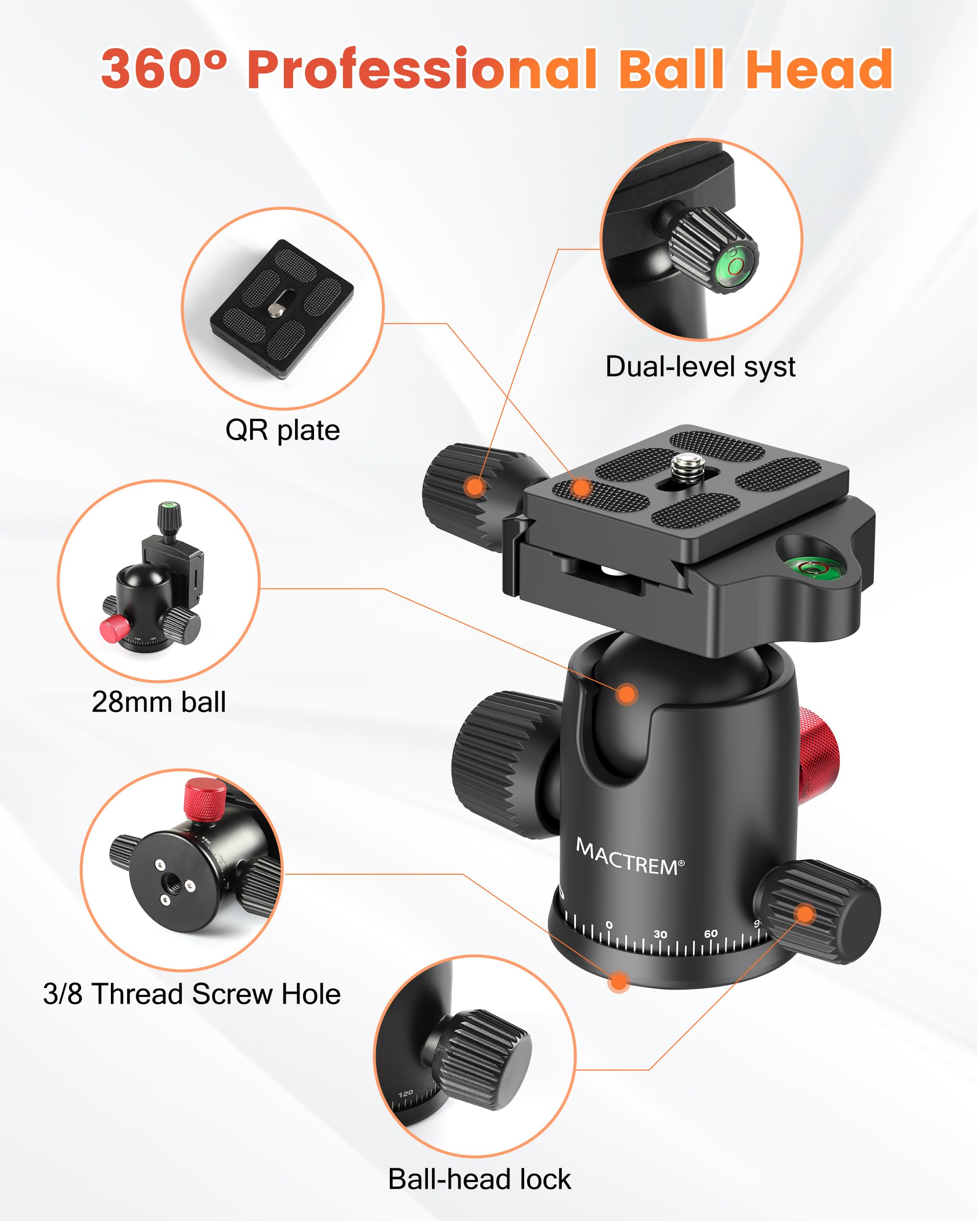 MACTREM Trípode de 84 Pulg, Trípode DSLR Profesional con Rotula 360°, de Aluminio y Monopie, Incluye Bolsa, Carga 15 kg, Compatible con Cámaras y Telescopios | Bolsa de transporte con diseño de trípode y monopié incluida compatible con Canon, Nikon, binoc