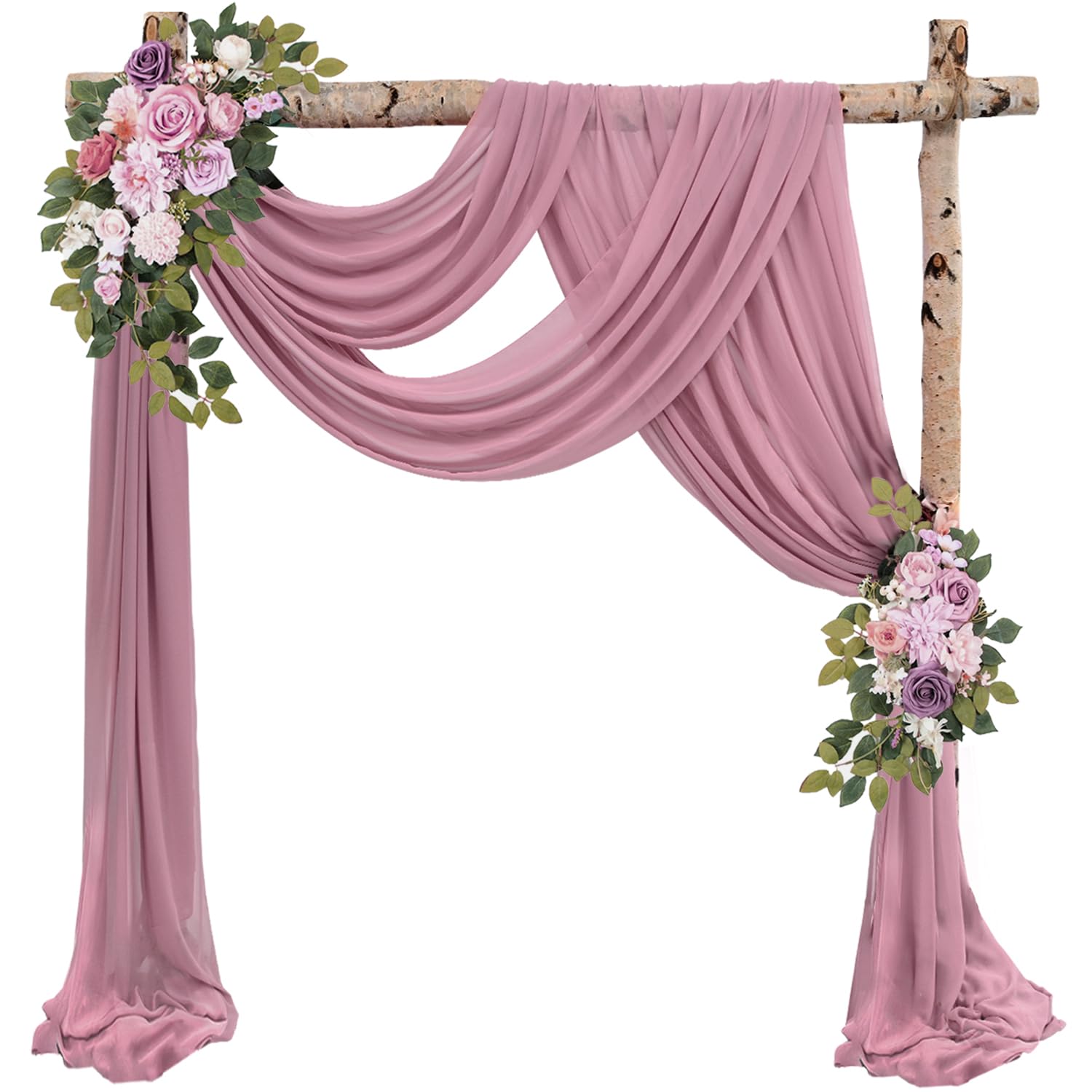 Dusty Rose Wedding Arch Draping Fabric 4 Panels 20Ft Length x 28" Width Arch Drapes Chiffon Fabric Sheer Curtains Backdrop for Party Bridal