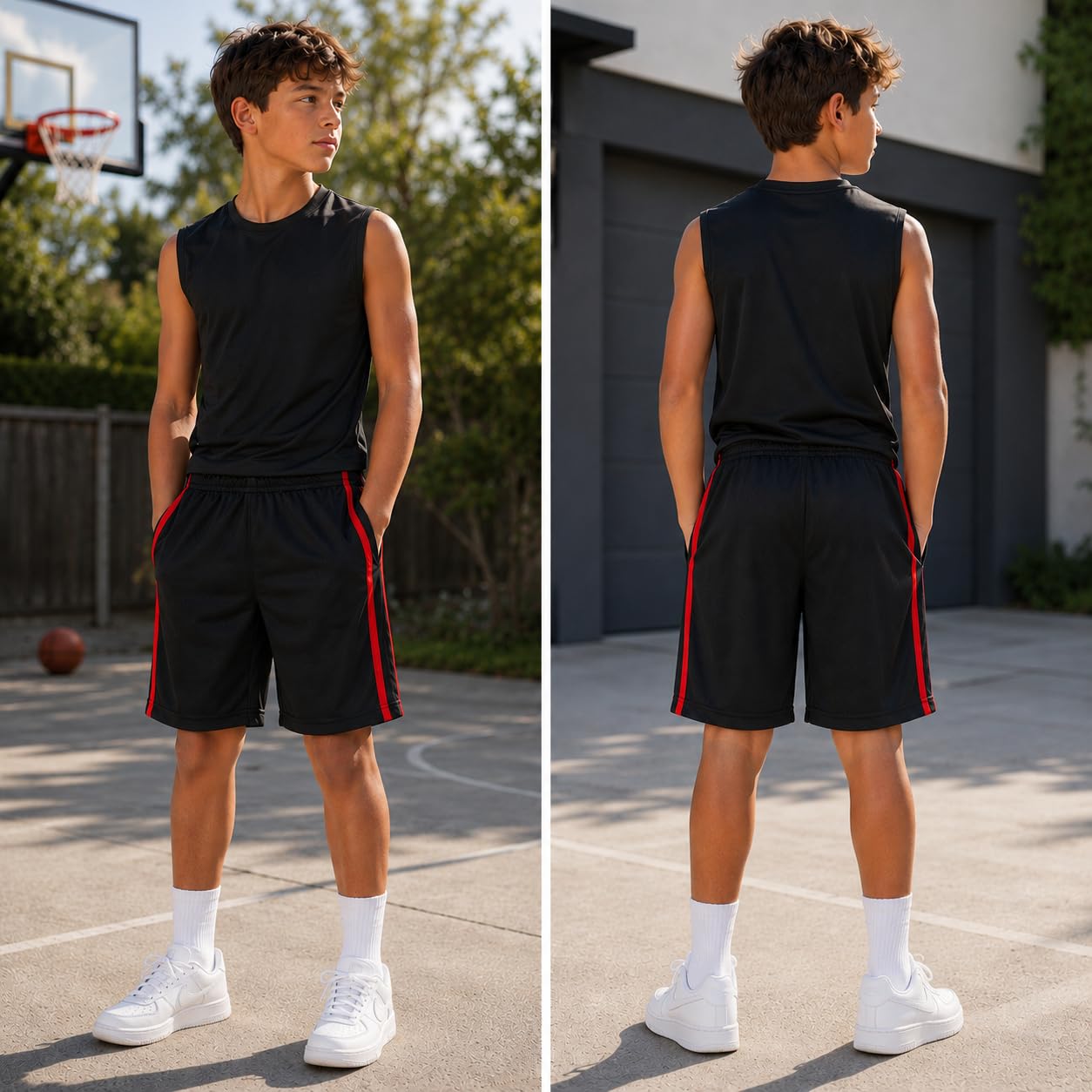 Essential Elements Paquete de 5 pantalones cortos de baloncesto con bolsillos para niños