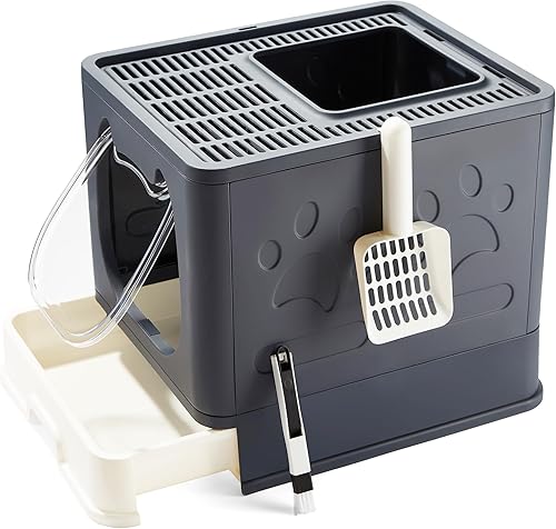 Vealind Caja de arena plegable para gatos con tapa para gatos pequeños y medianos, entrada superior para gatos en crecimiento, tipo cajón con