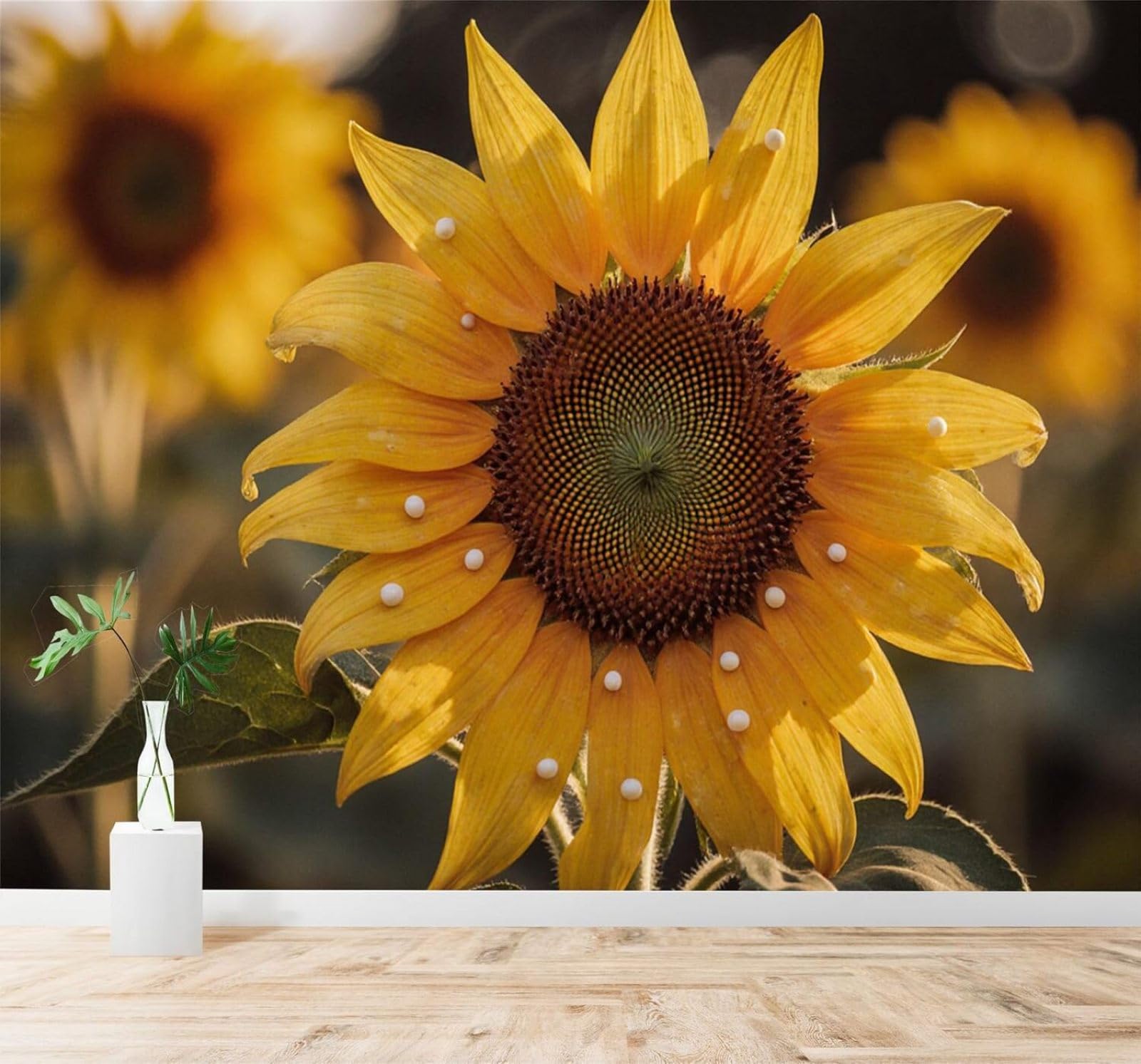 XLMING Three Dimensional Bright Sunflowers Yellow Petals Green Leaves 3D Wallpaper Premium Textured Silk Study Dining Living Room Bedroom Sofa TV Wall Easy Install-300cm×210cm