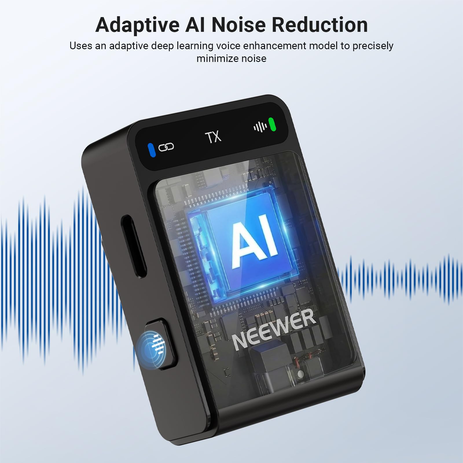 NEEWER CM36 bezprzewodowy mikrofon krawatowy z etui ładującym, sterowanie aplikacją, redukcja szumów AI, 48 kHz/24 bit, 85 dB SNR, bateria 54H, zasięg 100 m, mini mikrofon Lav do iPhone'a, telefonu z