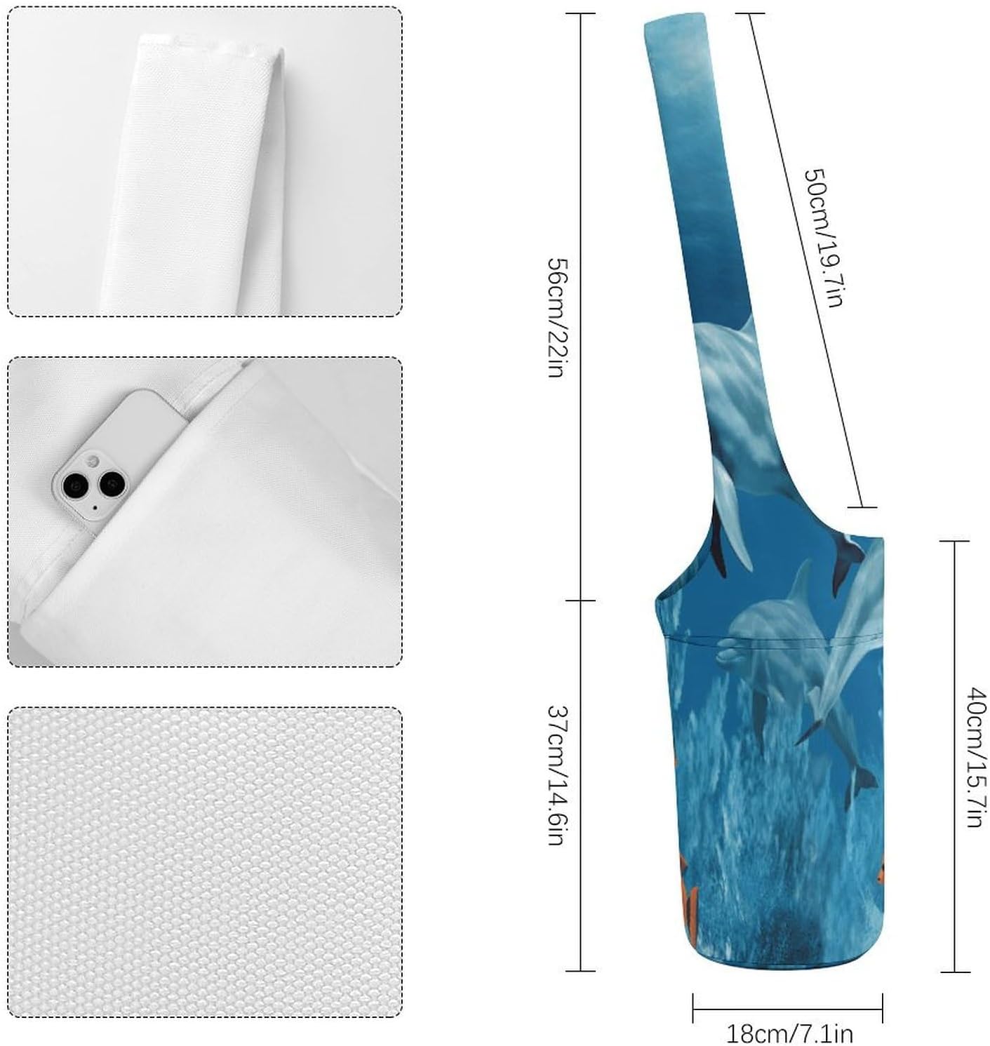 Dolphins Blue Canvas Yoga Mat Bag Yoga Mat Carrier image 2