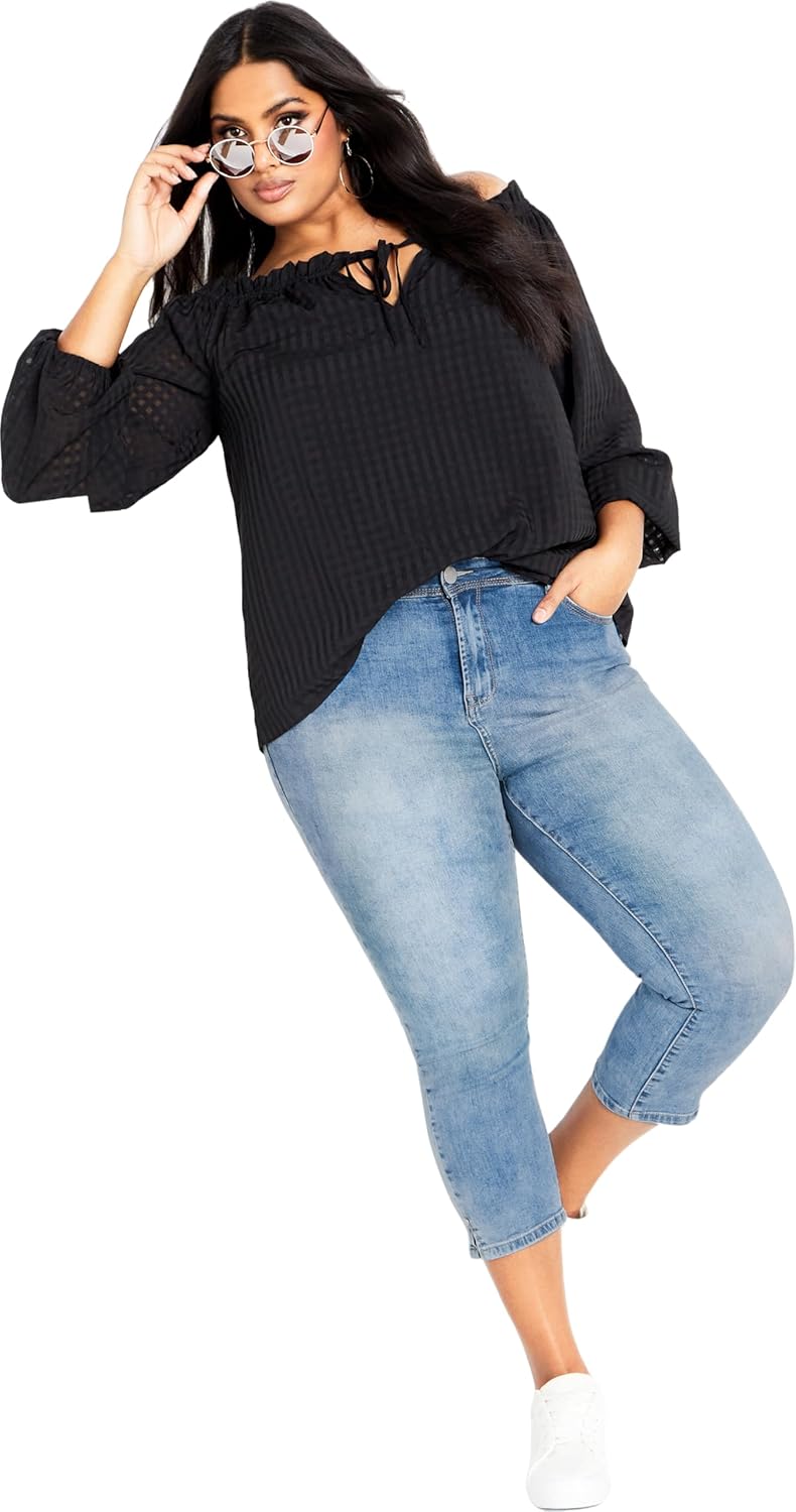 City Chic Women's Citychic Plus Size Jean Sweet 3/4 in Mid Denim, Size 14