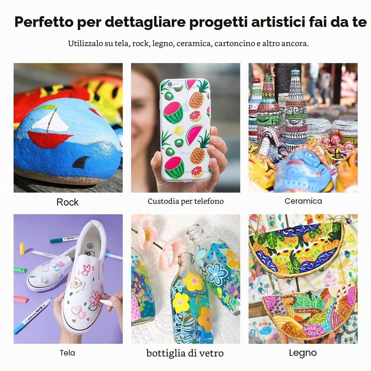 Arrtx 60 pennarelli acrilici colorati, punta a pennello | A base d'acqua, non tossico, inodore. Ideale per creazioni fai da te su roccia, pietra, vetro, legno, tessuto