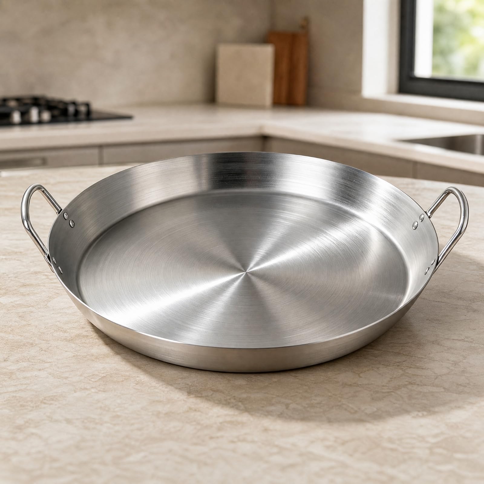 Amagogo Poêle à Frire Acier Inoxydable Brossé Bords Surélevés pour Faire Sa Légumes Rôtir Plats sur pour Repas Familiaux à Table, 50CM
