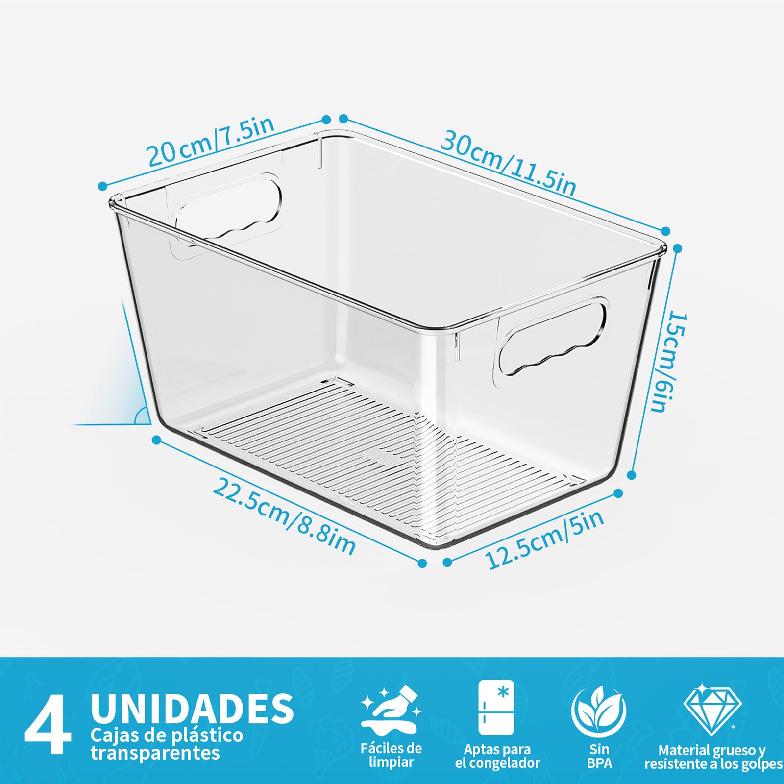 Organisateur Frigo, Rangement Frigo Transparent, Organisateurs Ménagers Indispensables Adaptés aux Cuisines, Placards et Réfrigérateurs (Lot de 4, L(30x20x15CM))