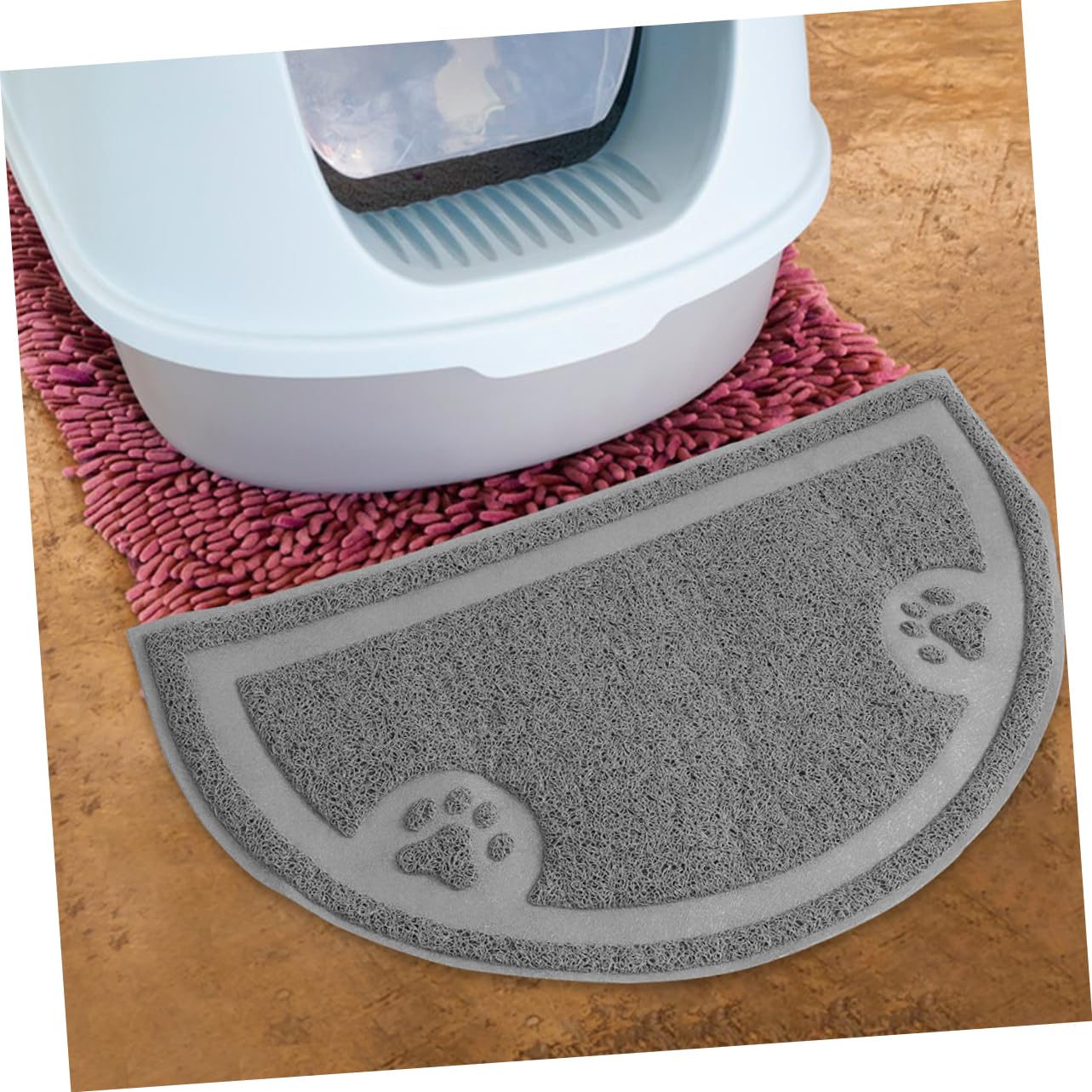 Toddmomy 2 Stück Katzenstreumatte Teilig PVC Rutschfest Große Katzenklo Unterlage für Verschiedene Katzentoiletten Verhindert Streuverschmutzung mit Halbrunden Ecken