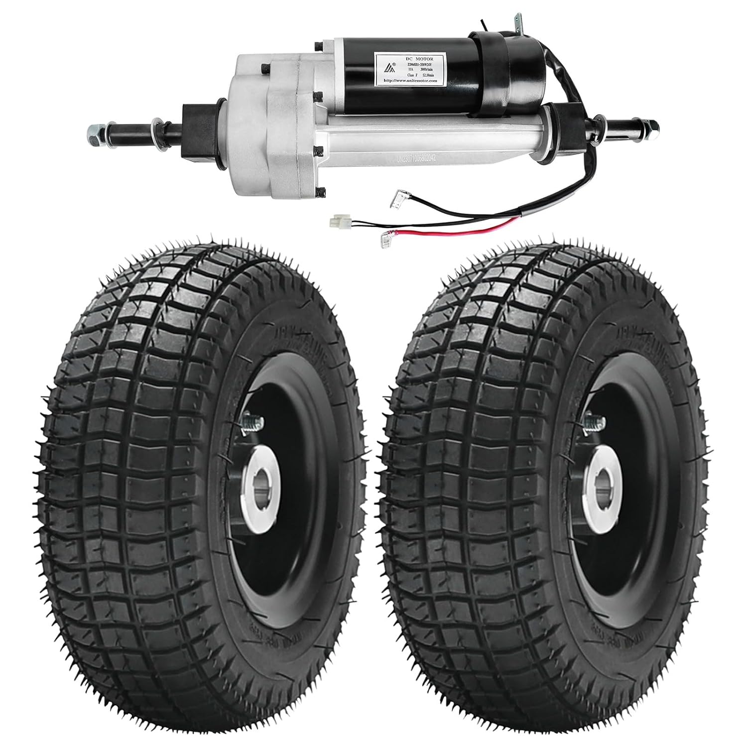 Rear Axle Drive Axle with 24V 350W Brush Electric Motor Transaxle & 9x3.50-4 Rear Wheels Tires for Trolley Wagon Mobility Scooter Skateboard Tricycle Wheelbarrow WheelChair Utility Vehicles