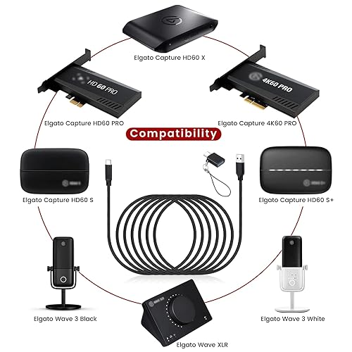 Miniatura 2 de weishan USB C Cable for Elgato HD60 S+, HD60 X Game Capture Card & Wave 3, XLR Condenser Mic - Super Fast Charging Cable with Adapter, 6.6ft Long