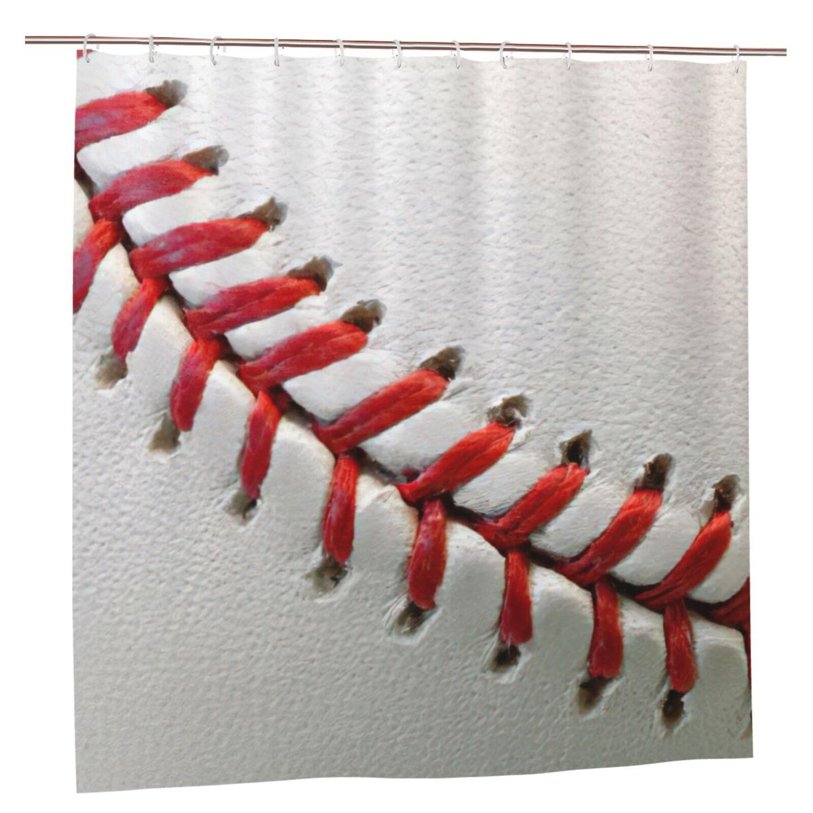 Rideau de douche baseball 183x183 cm en polyester imprimé avec 12 oeillets