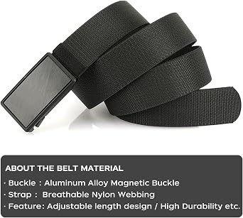 Mens Magnetic Belt 1.38 Wide Quick Release Metal Buckle Elastic Nylon Webbing Stretchable Golf Belts